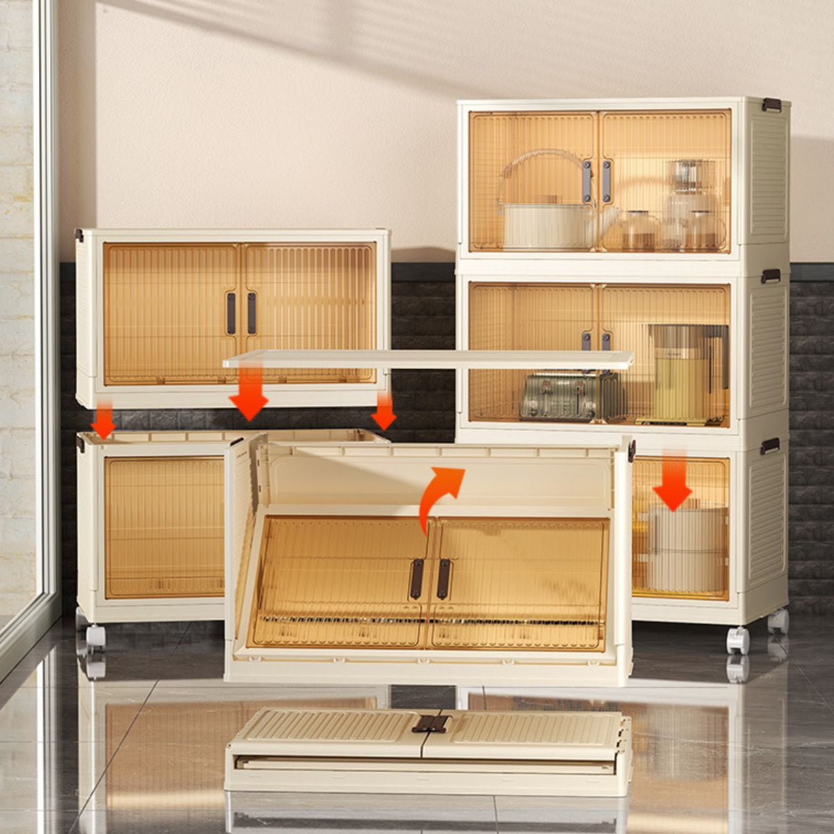 Jiarui 4 Tier 50cm Stackable Plastic Storage Bins with Lids, Collapsible Closet Organizers and Storage with Wheels - Image 3