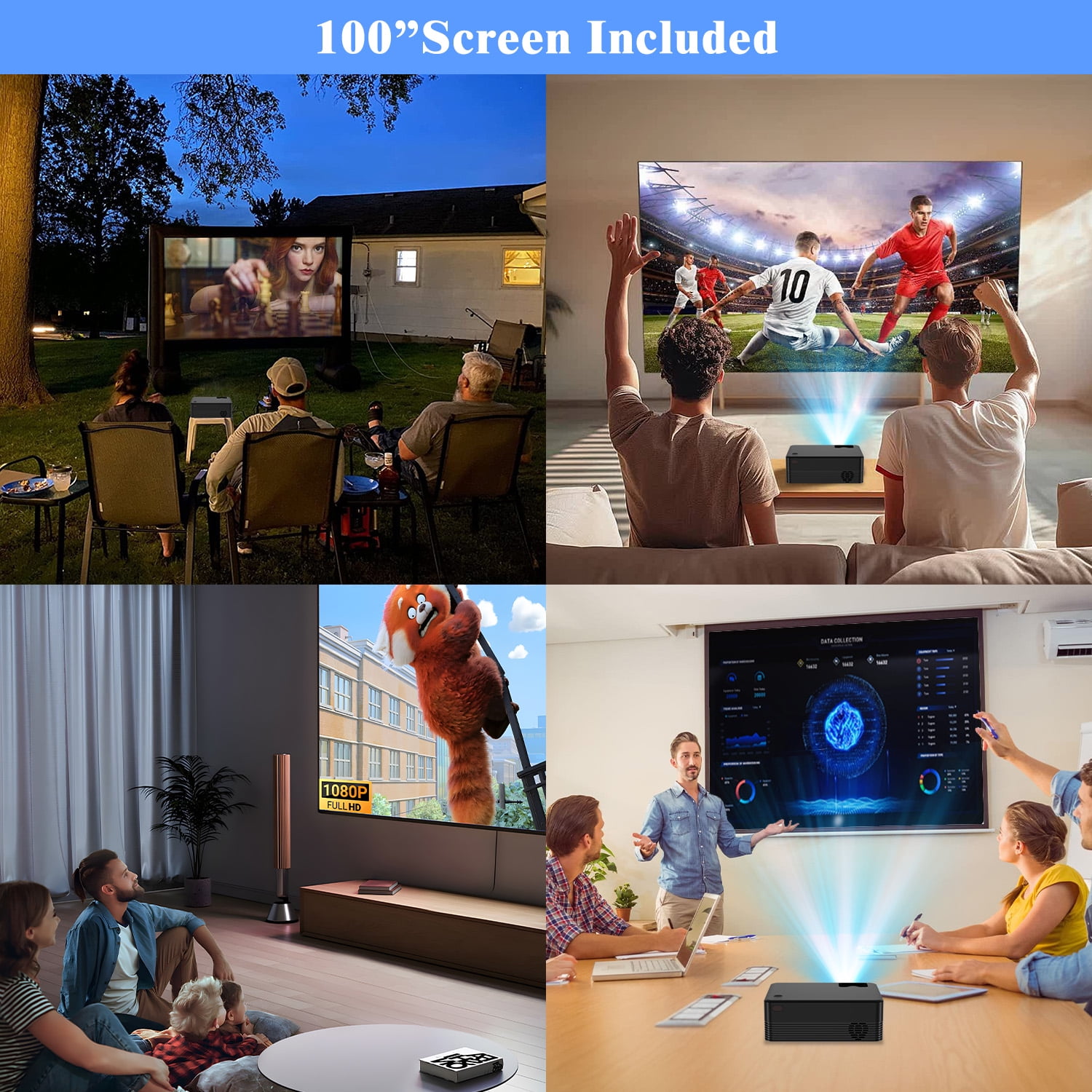 Projector with WiFi and Bluetooth, 2024 Upgrade Outdoor & Camping Projector, Mini Movie Projector Supports 1080P, Wireless & Wired Portable Projector for Home Entertainment & Camping Nights - Image 3