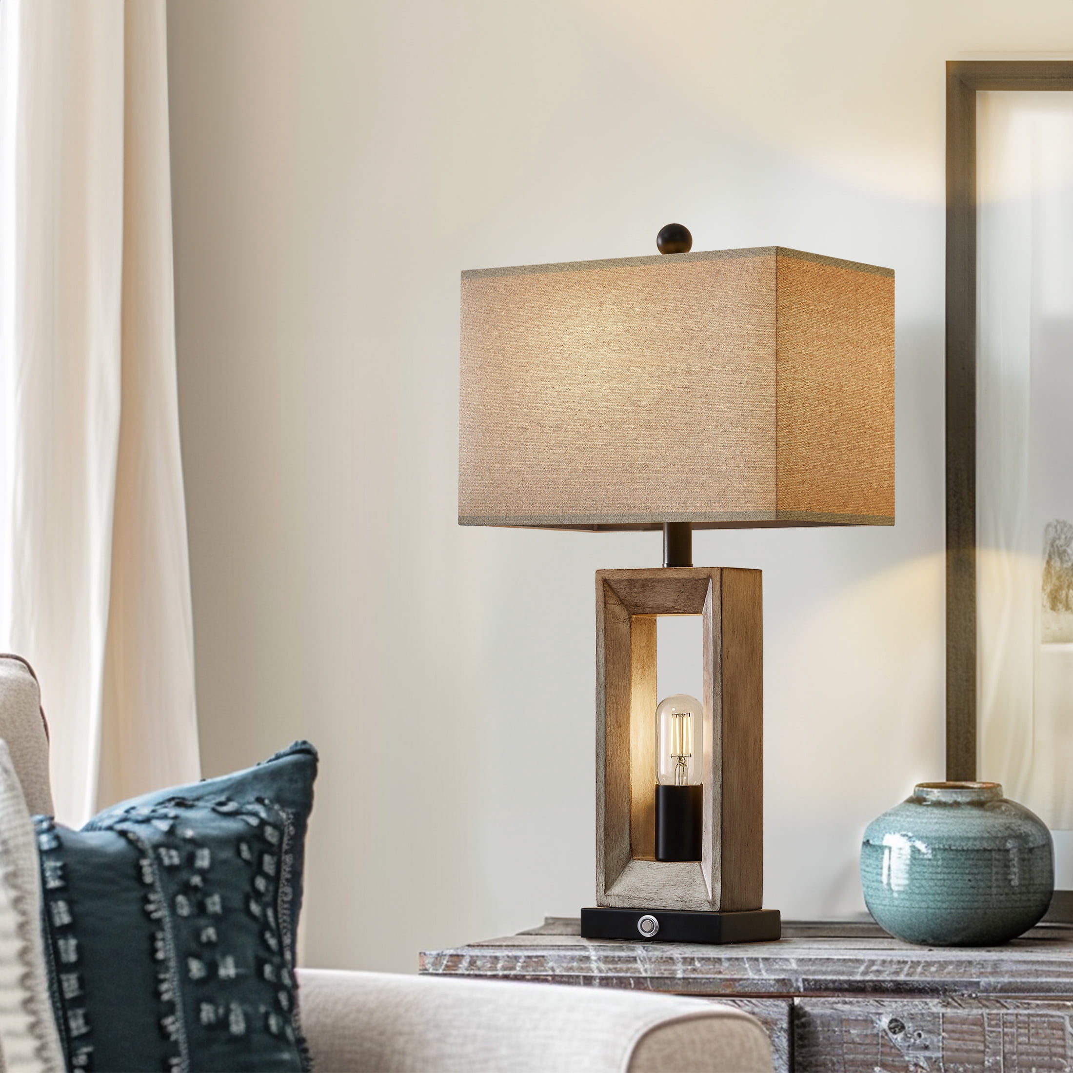 Yokila 3 Way Dimmable Touch Table Lamp Set of 2 with USB Ports for Living Room Bedroom 25" Retro Resin Bedside Nightstands Lamps(4 Bulbs Included) - Image 7