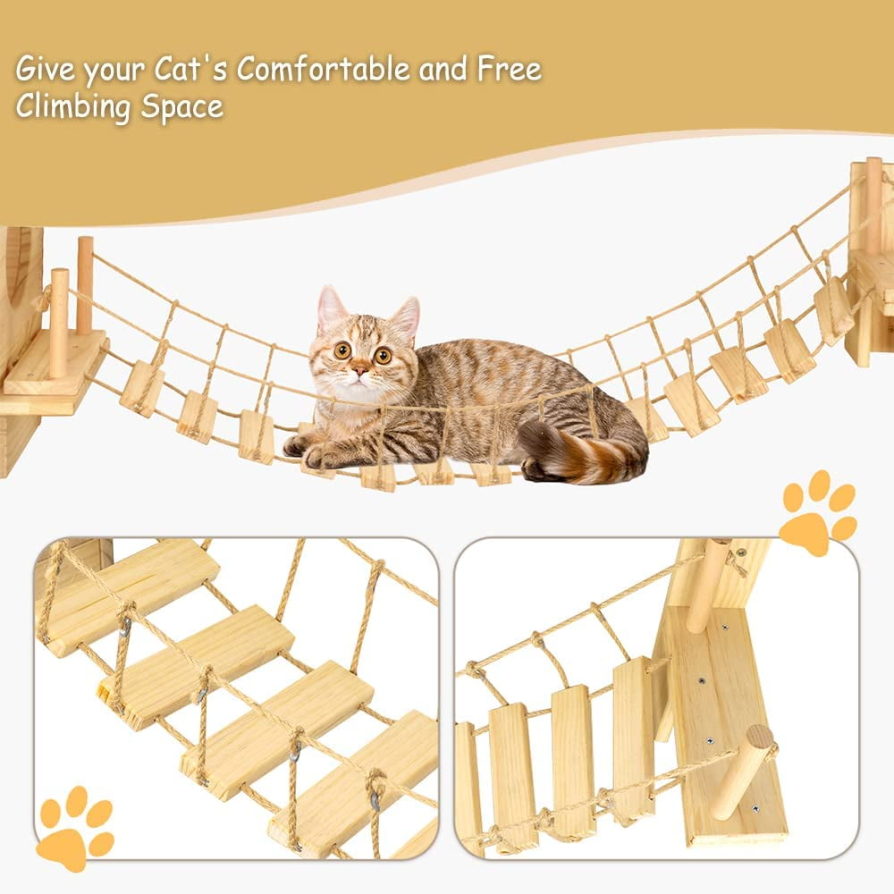 BreeRainz Cat Wall Shelves and Bridge for Indoors Cats, Cat Wall Furniture with Solid Wood Climbing Shelves and House to Play and Rest - Image 2