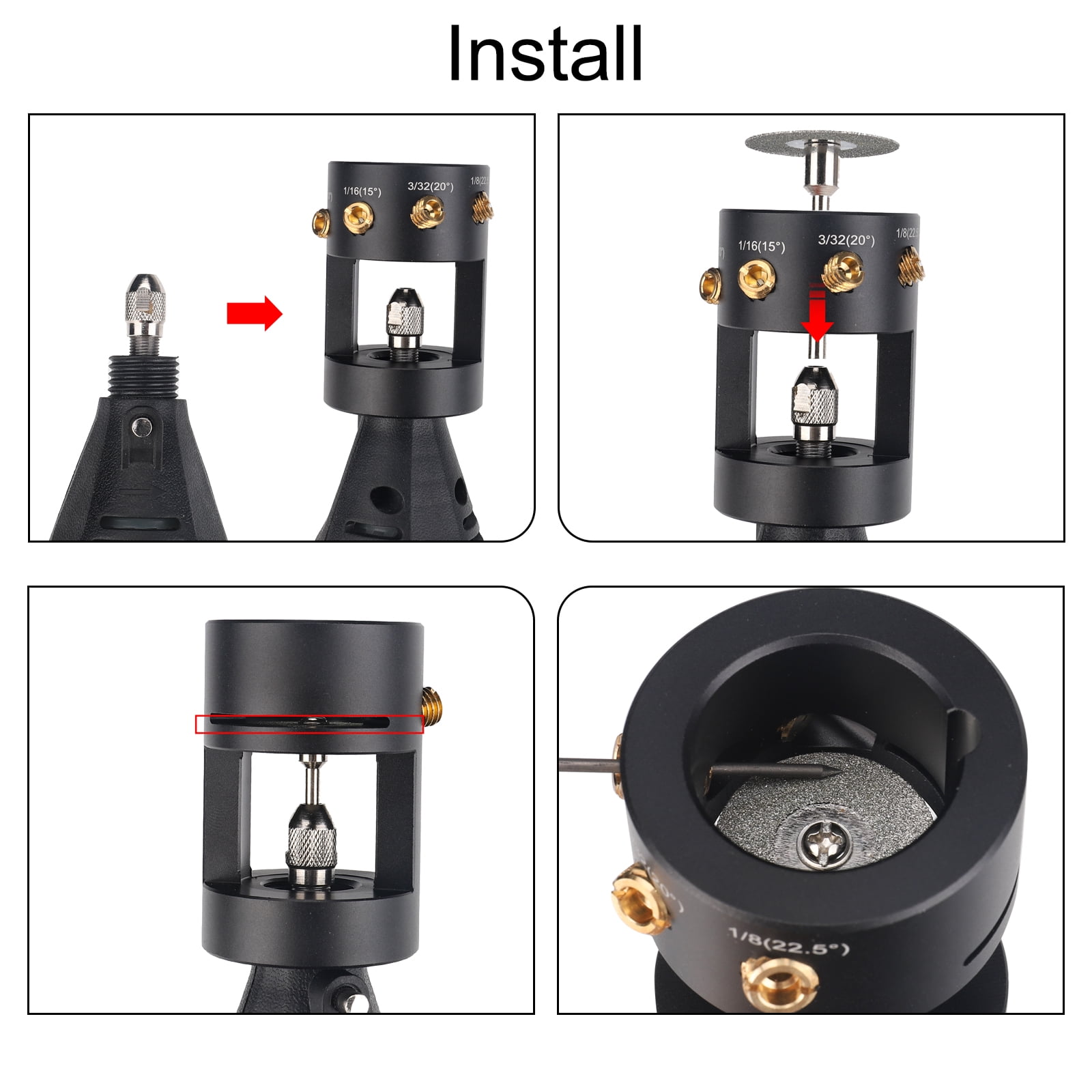 3mirrors ALUMINUM Tungsten Electrode Sharpener Grinder TIG Welding Rotary Tool w/Flat Grinding Block, Cut-Off Slot, Multi-Angle & Offsets, 4 Screw Holes - Exchangeable Guides Edition - Image 6