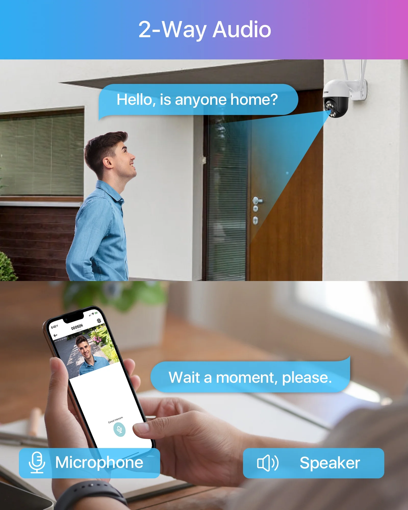 3MP PTZ WiFi Security Camera System with Two Way Audio, ZOSI 360° Outdoor Wireless Security Camera with Color Night Vision, Waterproof, 1TB HDD for 24-7 Recording, Home Security - Image 3