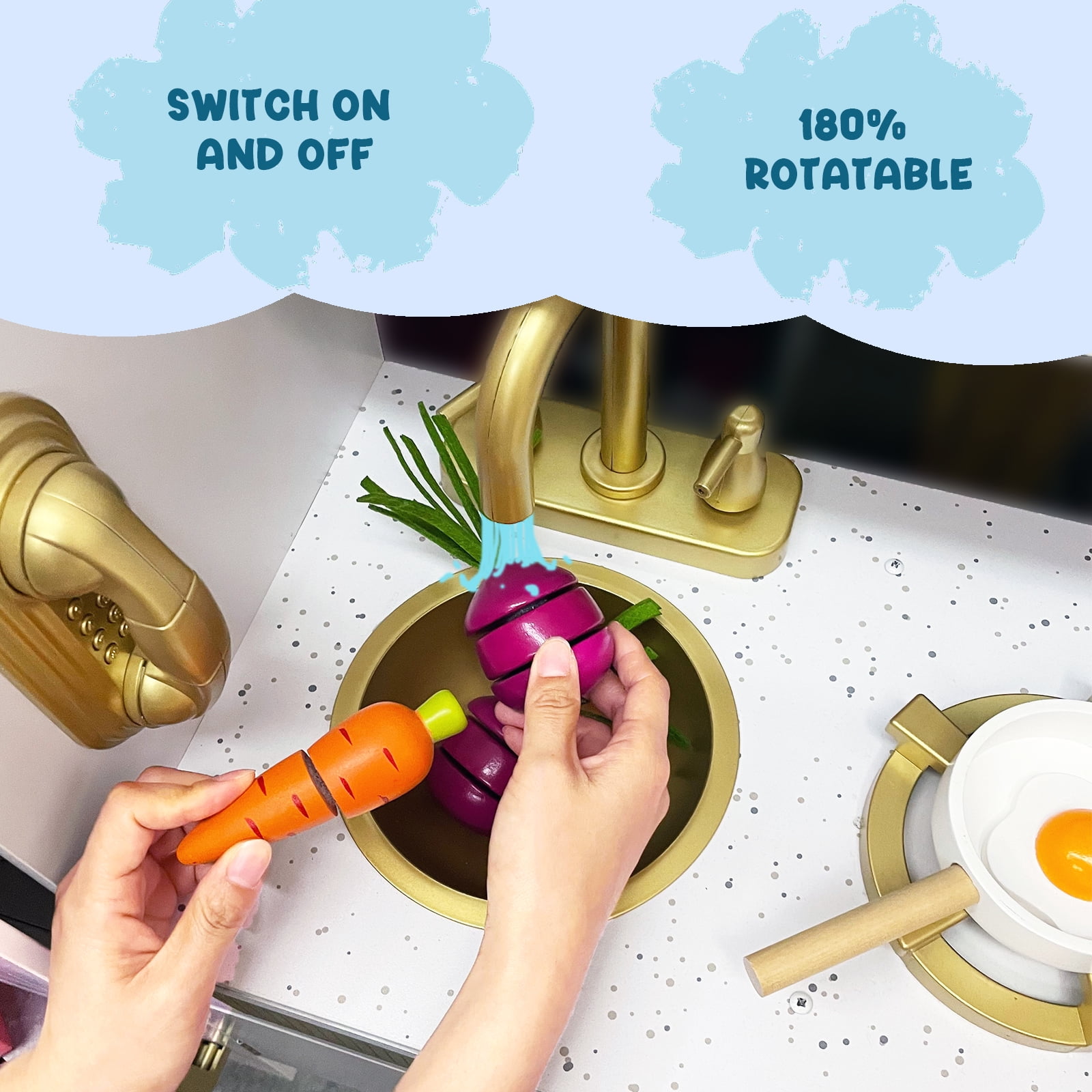 WoodenEdu Kids Kitchen Playset,Pretend Wooden Play Kitchen Toy with Realistic Sounds for Ages 3-8 Girls Boys - Image 6