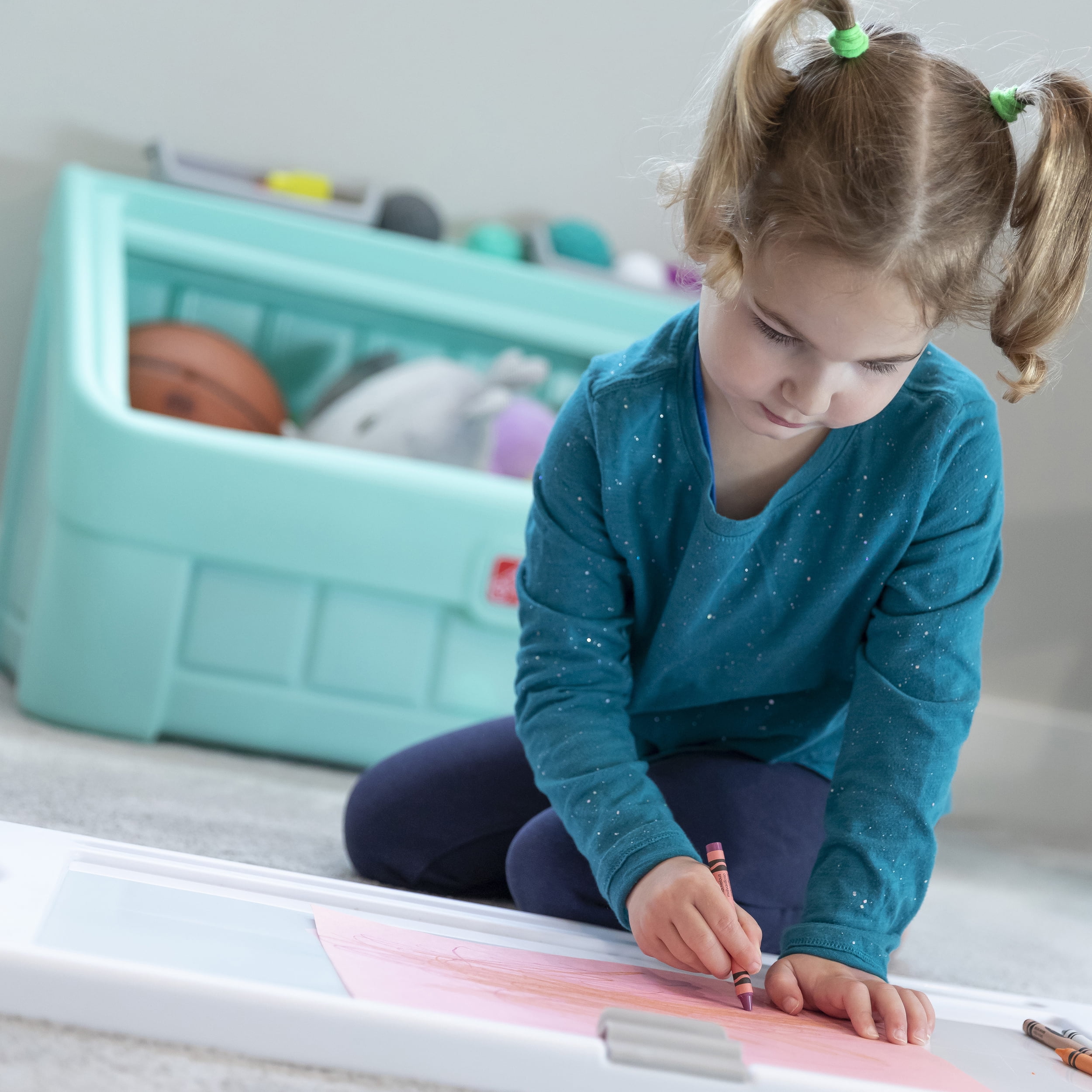 Step2 2-in-1 Mint Toy Storage Box with Art Lid for Toddlers - Image 19