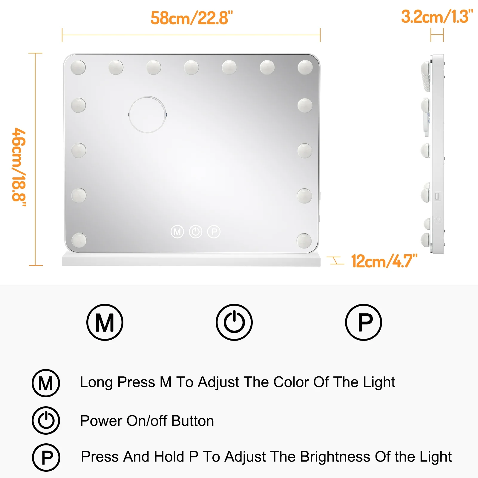 Vanity Mirror with Lights,22.8" x 18.8"Large Makeup Mirror with Lights & 10X Magnification , WLRETMCI Hollywood Vanity Mirror with 3 Modes Dimmable , Smart Touch, Tabletop Wall Mount - Image 3