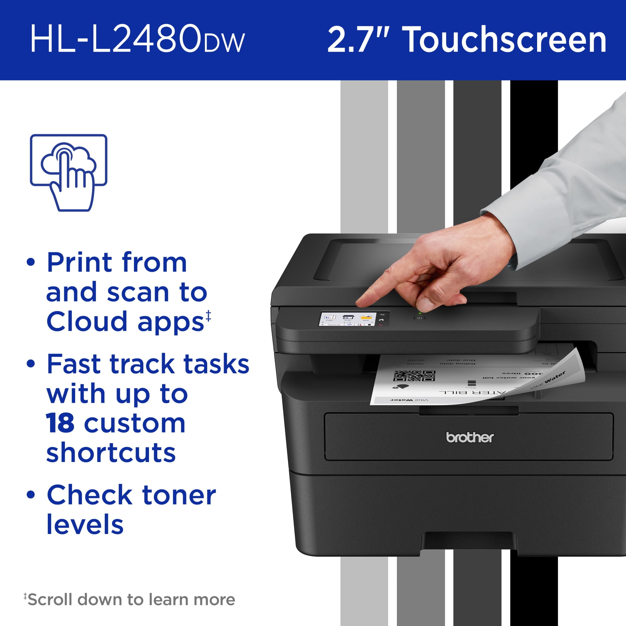 Brother Wireless HL-L2480DW Compact Monochrome Multi-Function Laser Printer with Print, Copy and Scan, Duplex and Mobile Printing - Image 3