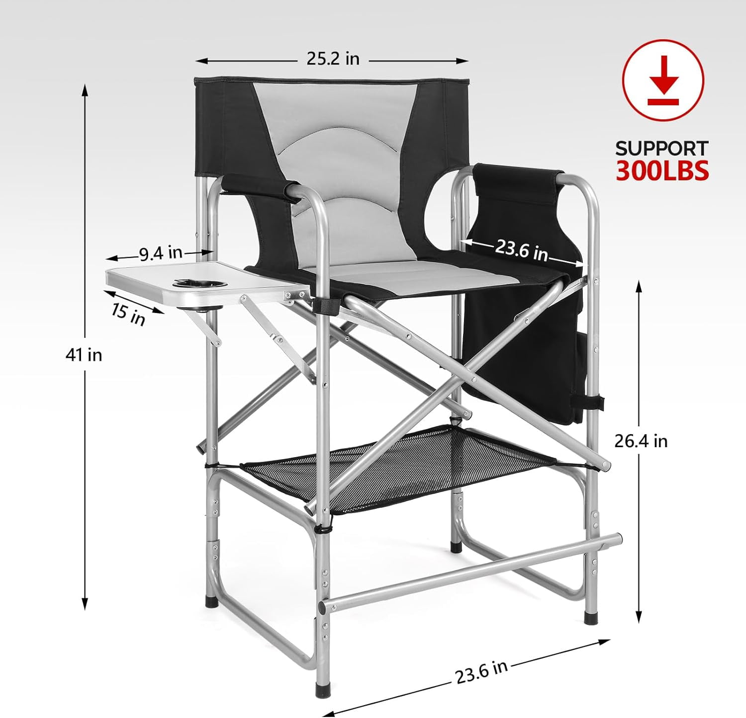 UBesGoo 26" Tall Directors Camping Chair Folding with Side Table,Portable Makeup Artist Bar Height - Image 3