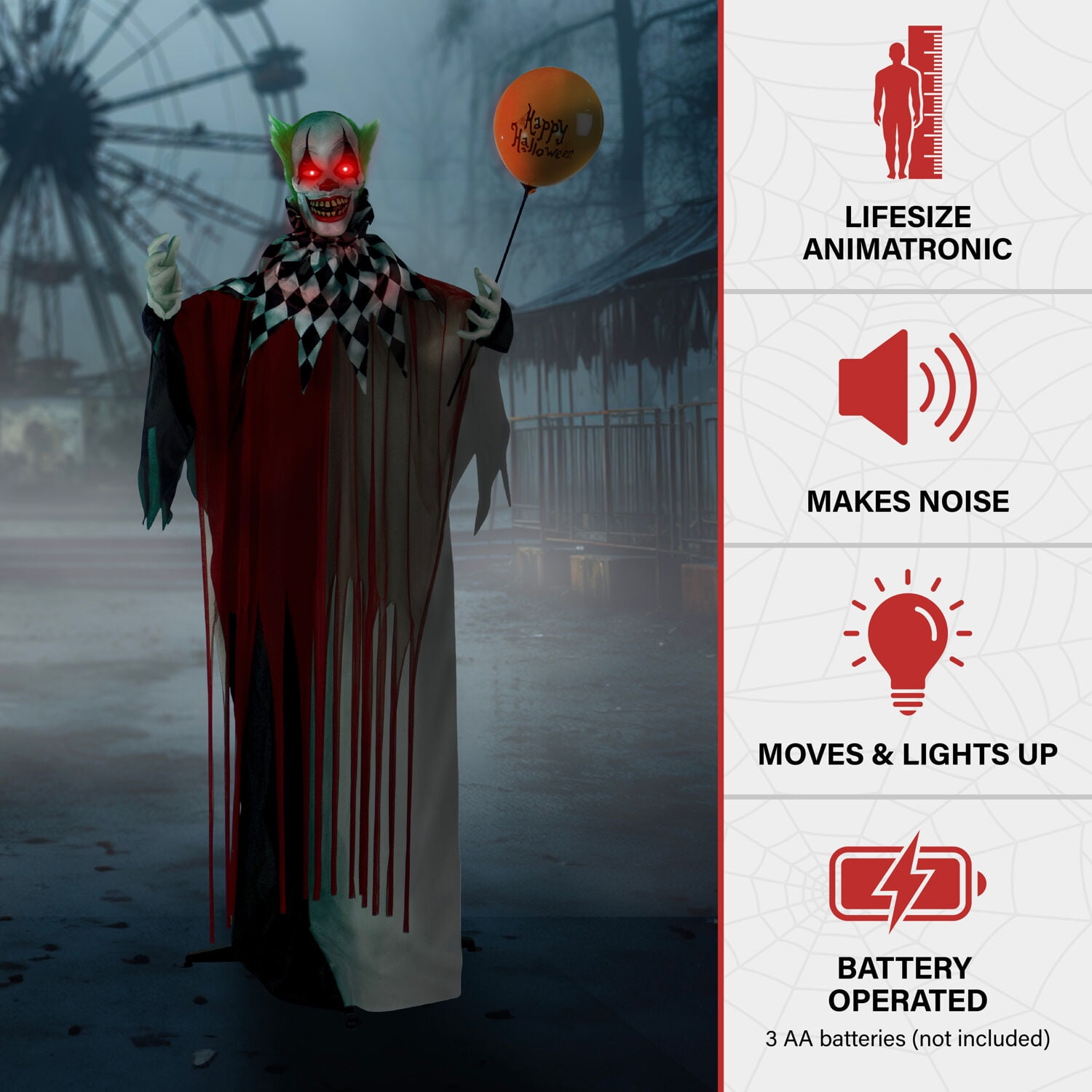 Haunted Hill Farm 5.9 ft Life-Size Animatronic Clown Halloween Decoration with Lights and Sound, HHCLOWN-7FLSA - Image 16