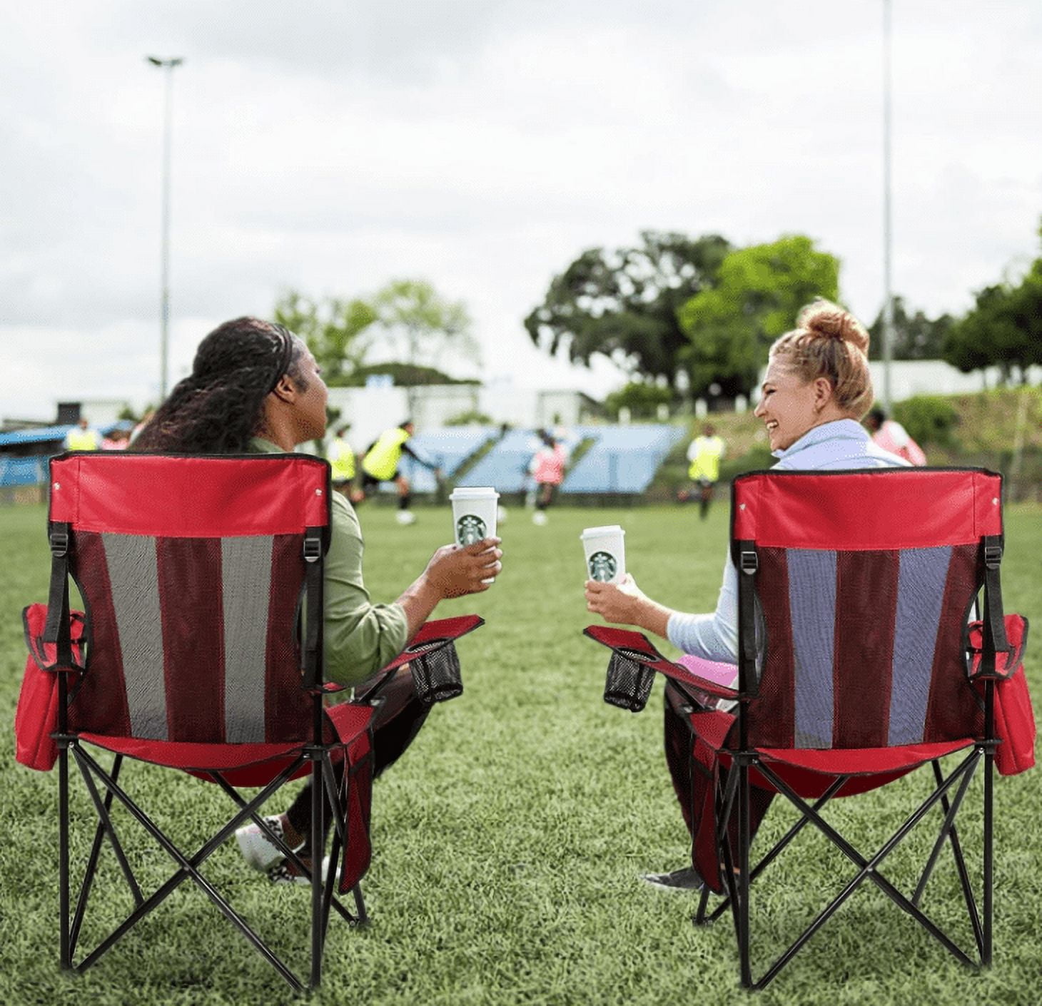 Tumis Foldable Camping Chair with Build In Cooler Pouch, Red - Image 3