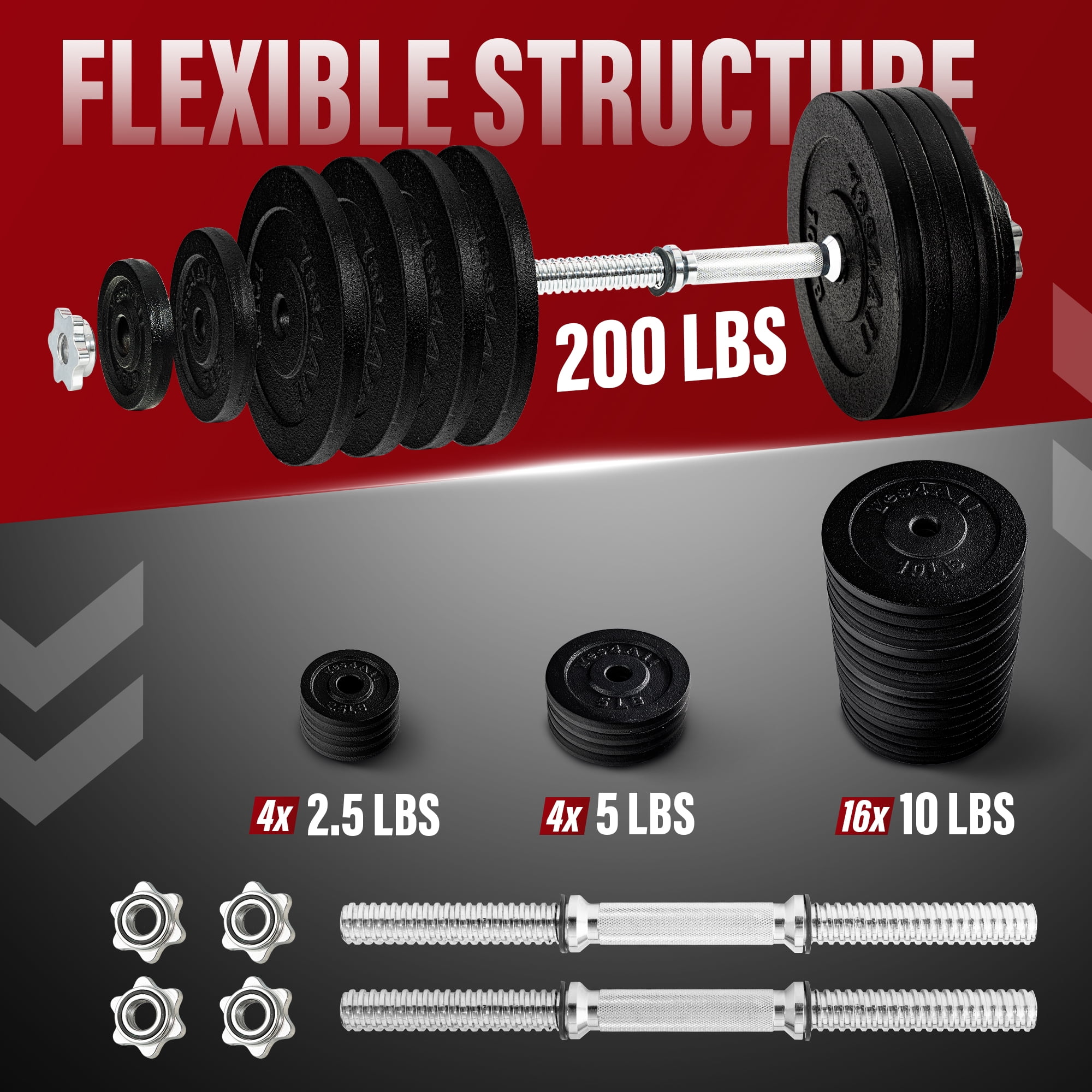 Yes4All 200lbs - Adjustable Dumbbell Set with Weight Plates, Star Lock Collars/Connector - Image 5