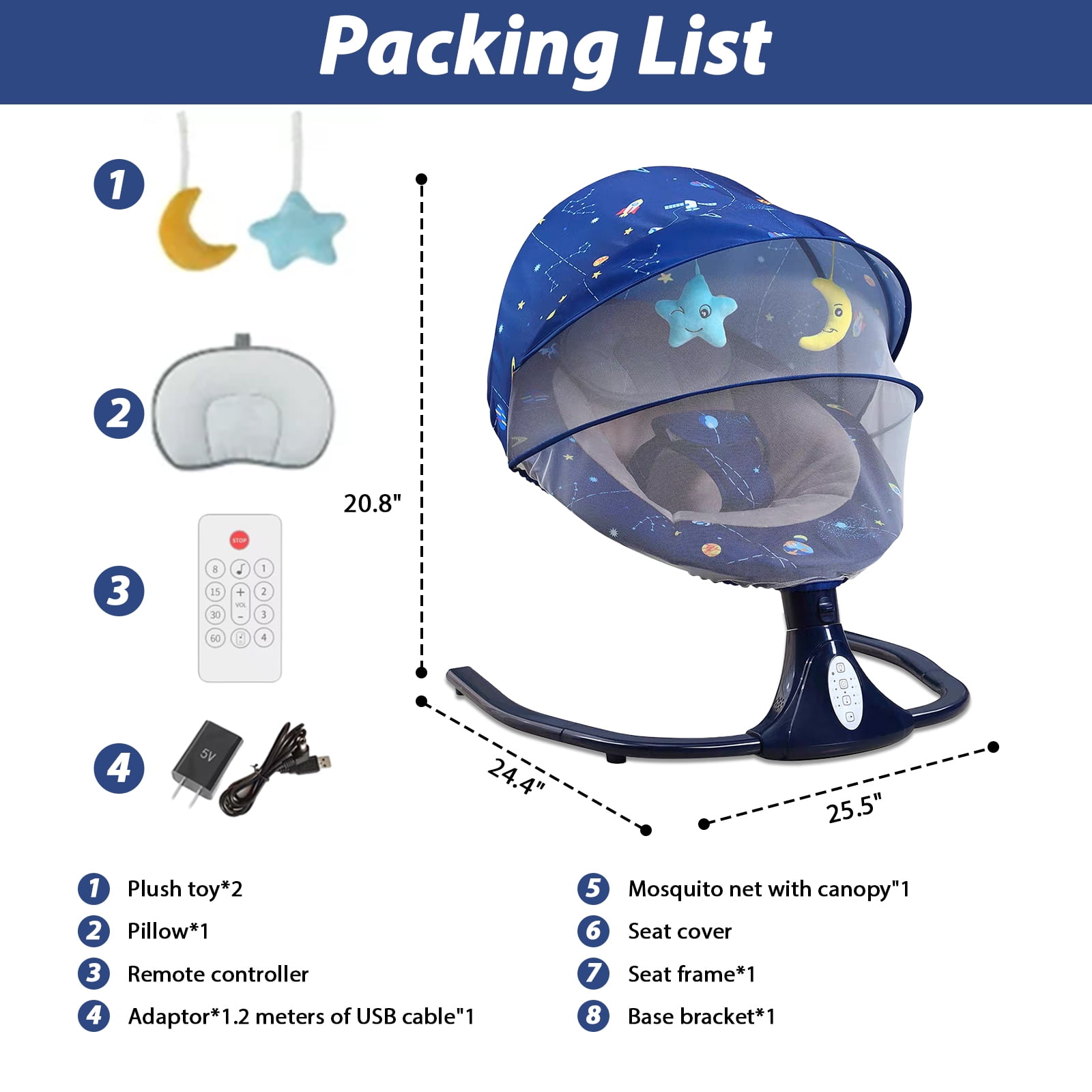 YYW Electric Baby Swing for Infants - Remote Control, Bluetooth Music, 4 Speed & Timing Setting, Blue - Image 8