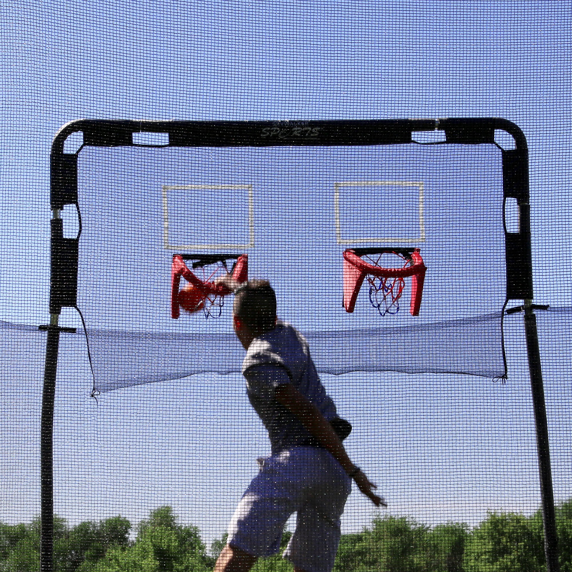 Skywalker Trampolines 12' Double Basketball Hoop Accessory - Includes 2 Foam Basketballs, Trampoline Add-On Game - Image 7