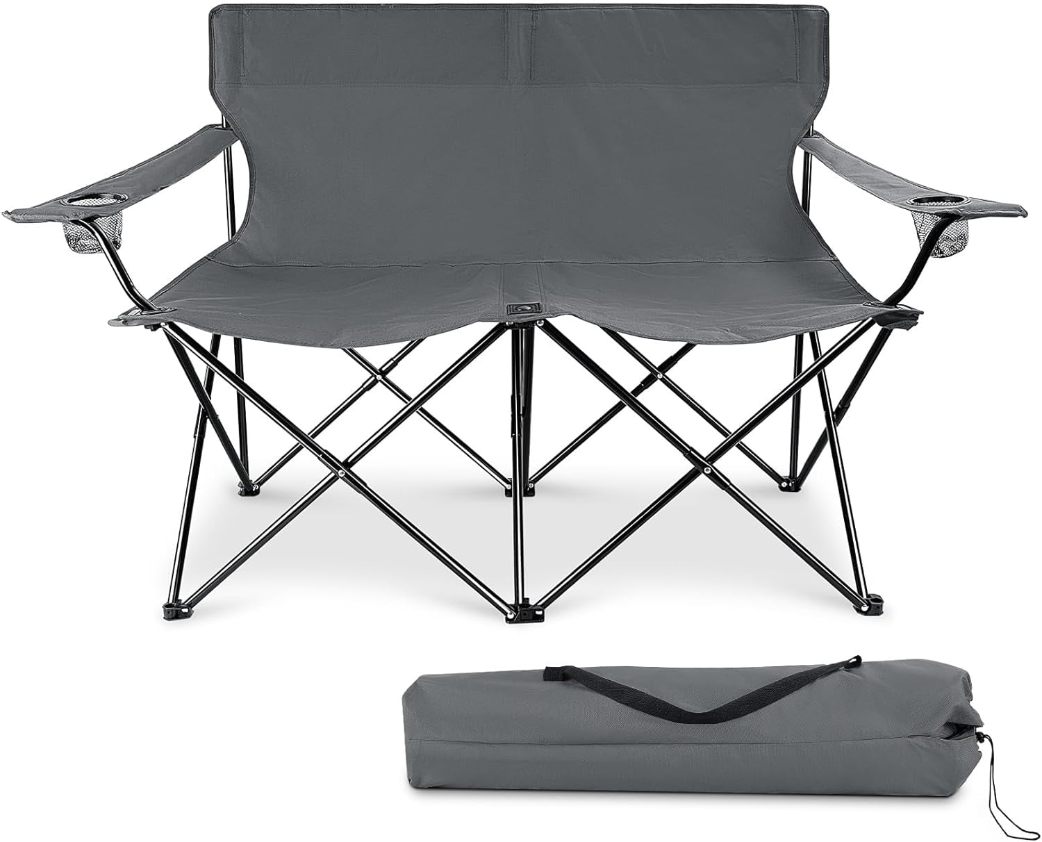 Double Camping Chair, Outdoor Folding Loveseat Chair Supports 500 LBS, Portable Oversized Lawn Chair with Cup Holders for Backpacking Hiking Picnic, Sturdy Steel Frame & 600D Oxford Fabric - Image 8