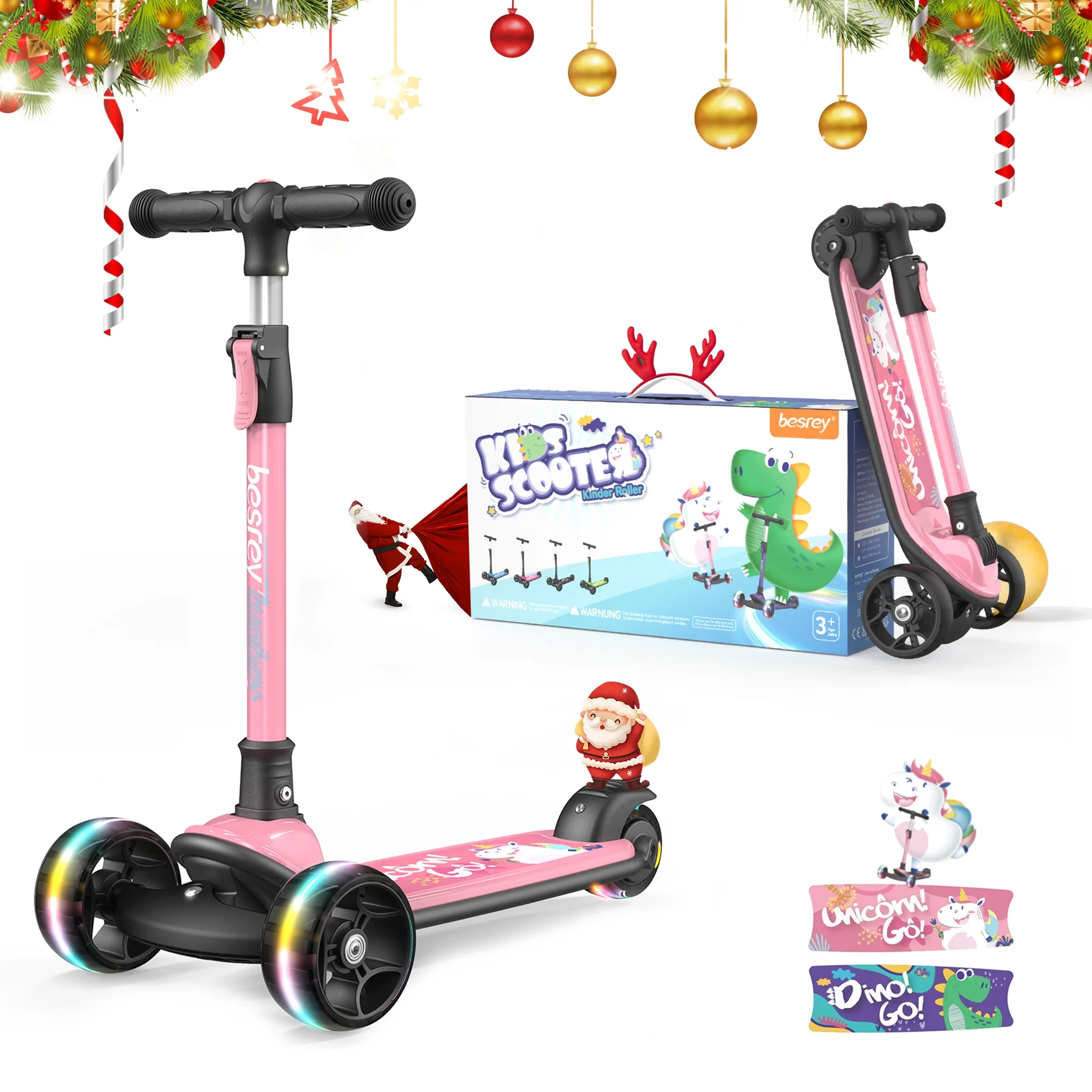 Besrey Kids Scooter 3 Wheel for Ages 3-10 Years Boys/Girls,Kick Scooter forToddler with LED Light Wheels and Adjustable Height,Pink - Image 5