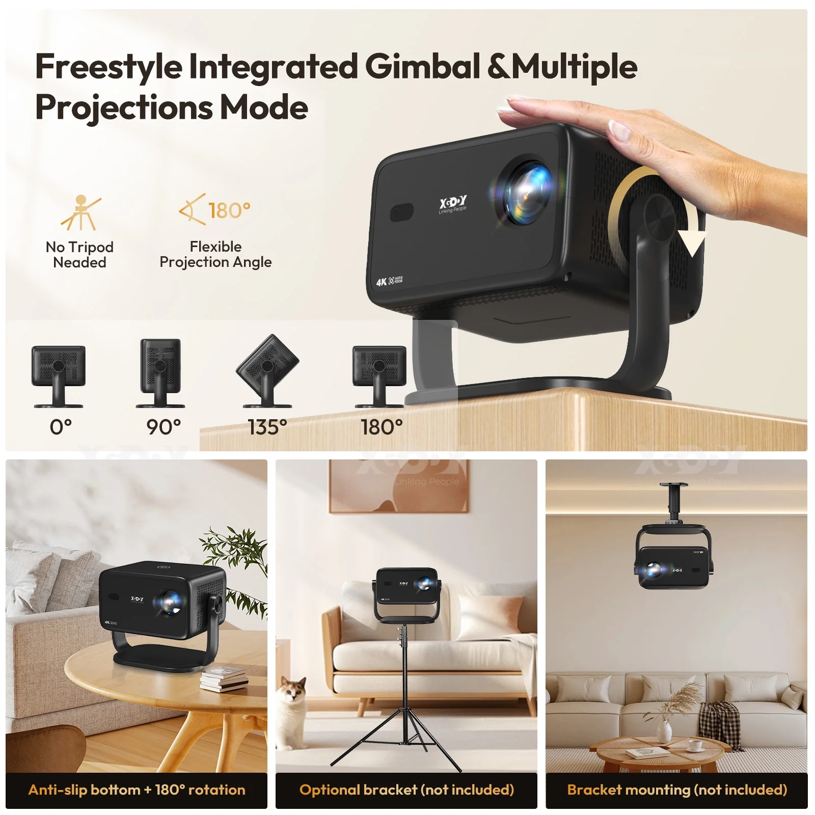 XGODY A6 Native 1080P Smart Projector with WiFi and Bluetooth, Auto-Focus & Rotatable Stand, Black, 1 Count - Image 13