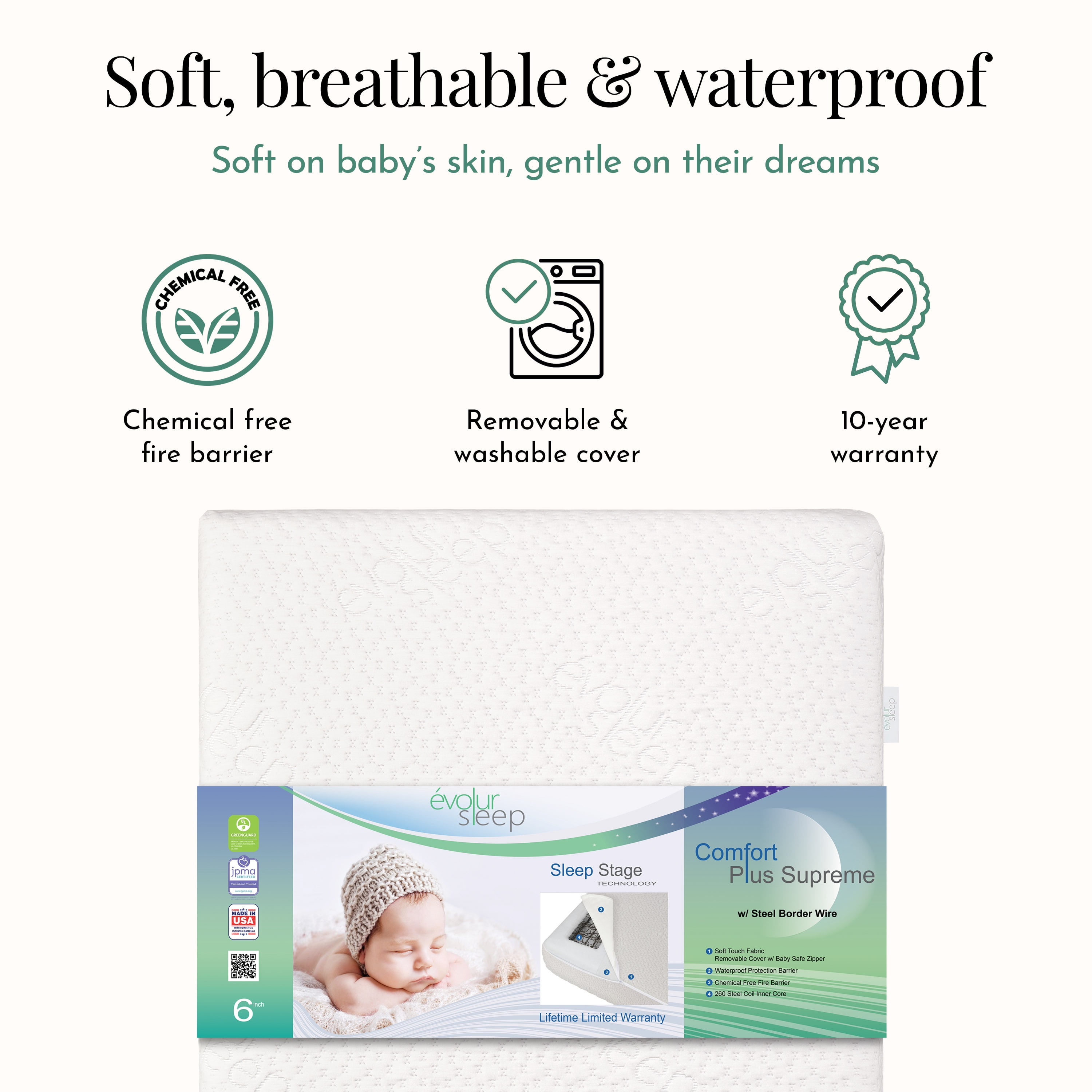 evolur Sleep Comfort Balance Plus Supreme 260 Coil Crib & Toddler Innerspring Mattress - Image 3