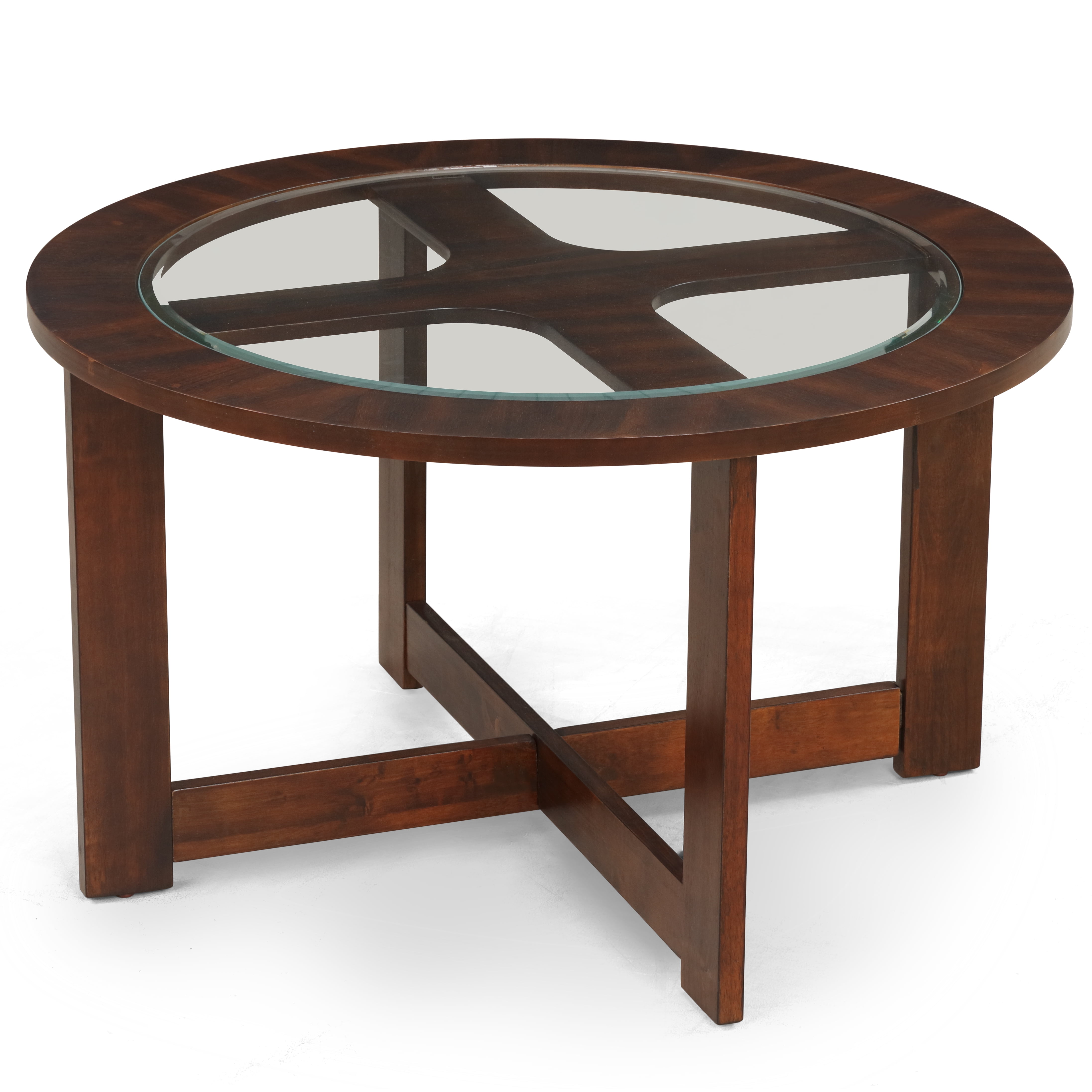 Roundhill Furniture Cylina Solid Wood Glass Top Round Coffee Table with 4 Stools - Image 3