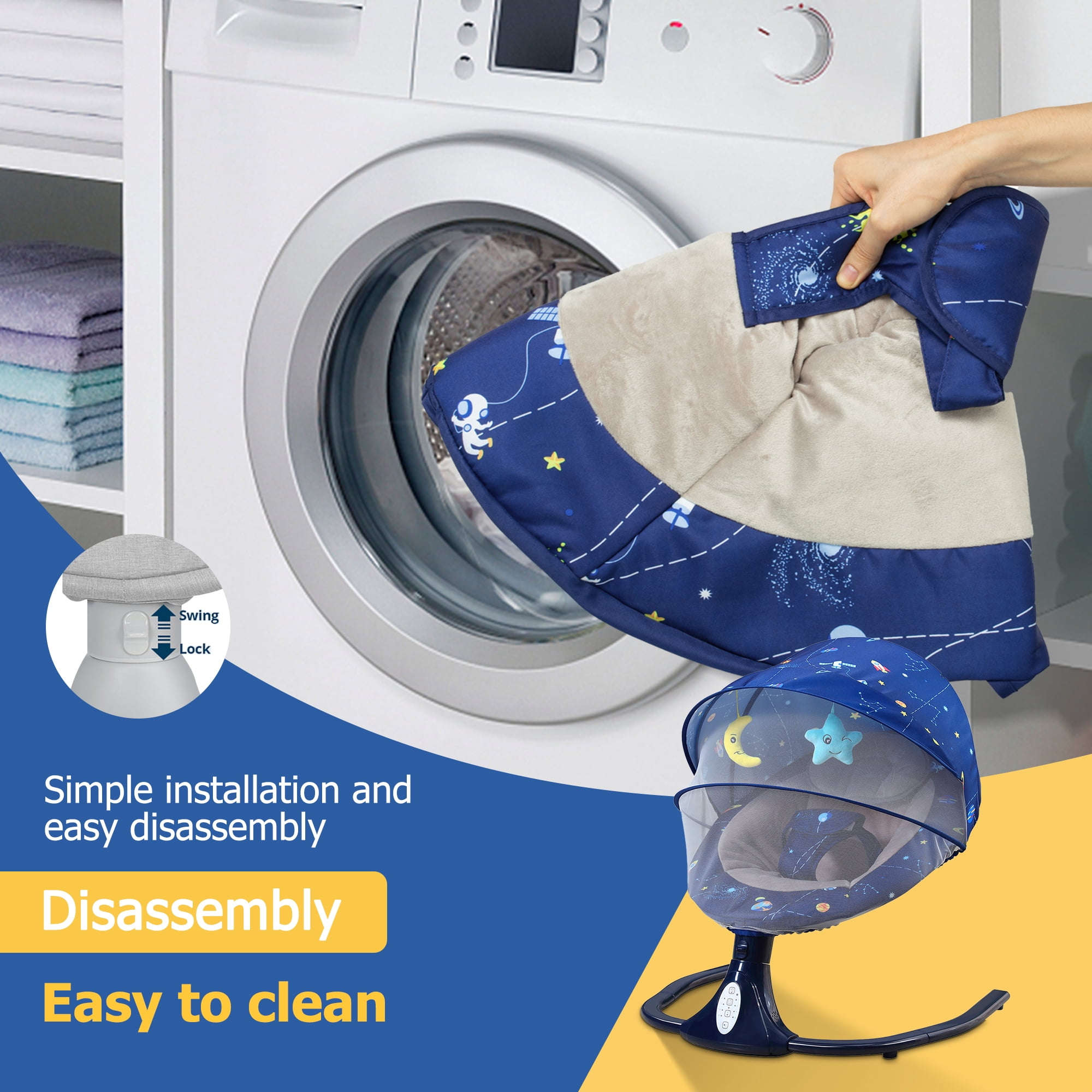 YYW Electric Baby Swing for Infants - Remote Control, Bluetooth Music, 4 Speed & Timing Setting, Blue - Image 4