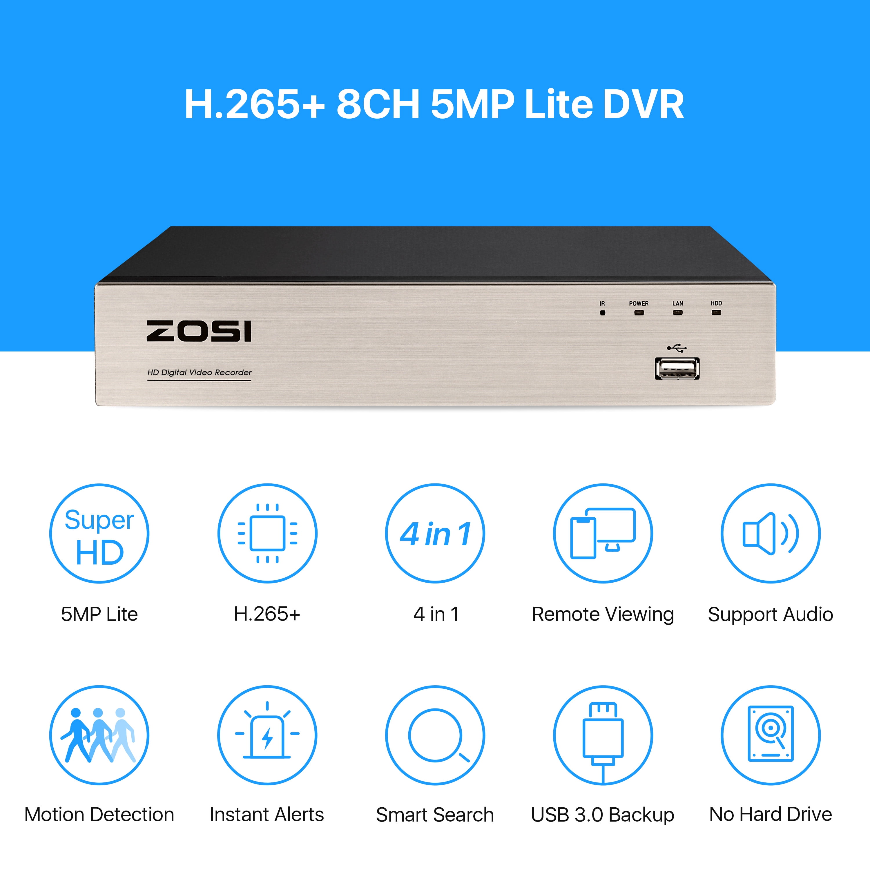 3K Lite Security Camera System, ZOSI 1080P H.265+ 8CH DVR Recorder with 4X HD 1080P Indoor Outdoor Weatherproof CCTV Security Cameras ,AI Human/Vehicle Detection, Motion Alert,Remote Access(No HDD) - Image 6