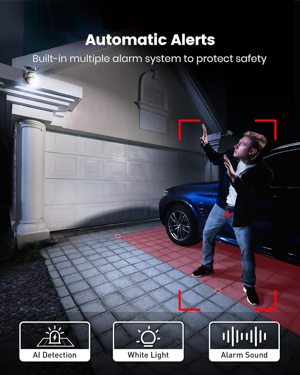 AOSU 2K Solar Security Camera with 4 Spotlight, Wireless Outdoor Camera with Fixed Solar Panel, 360° Panoramic View, Human Auto Tracking, Color Night Vision - Image 6