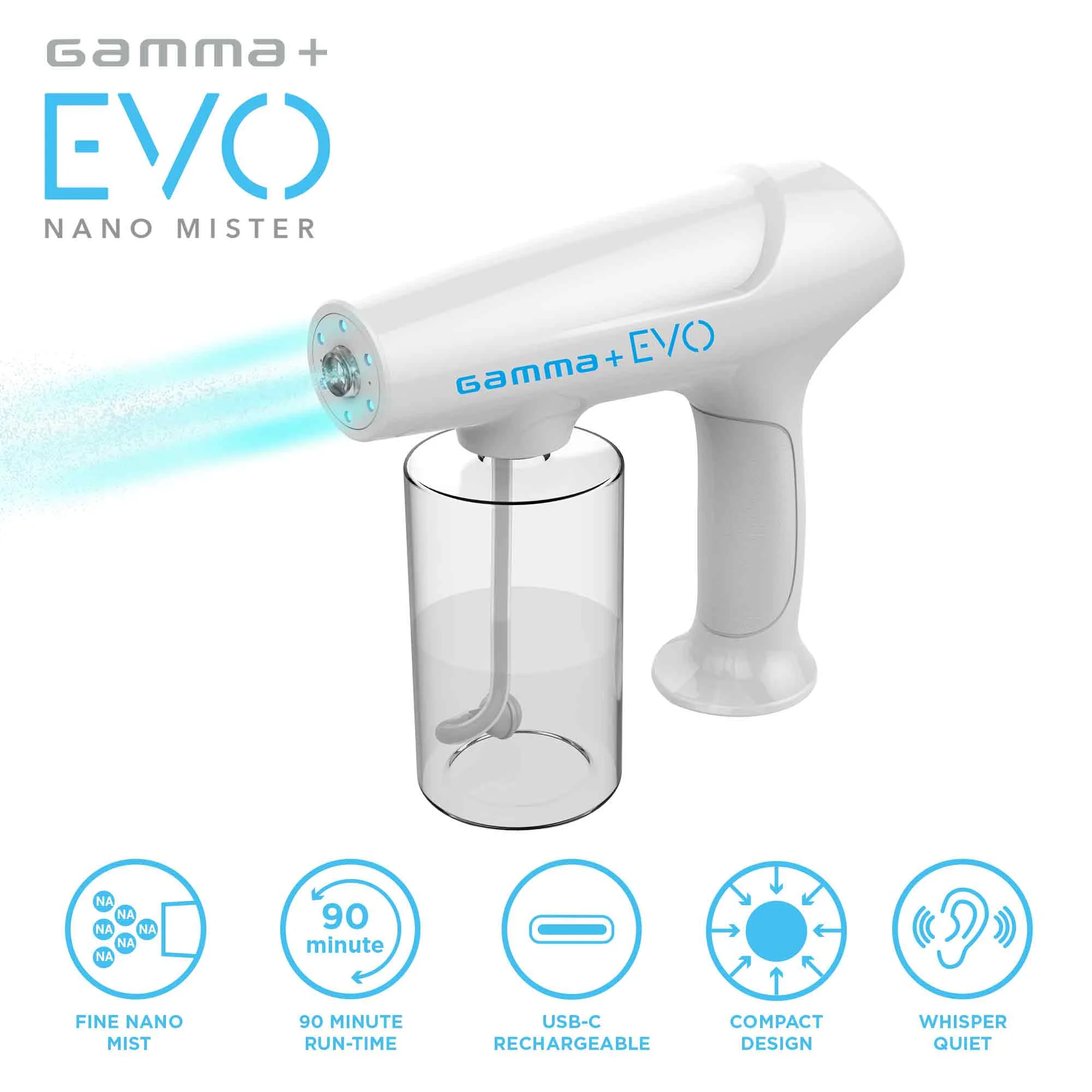 GAMMA+ EVO Nano Mister Portable Refresh Mist Hair Skin Surface Barber Sprayer, White - Image 3