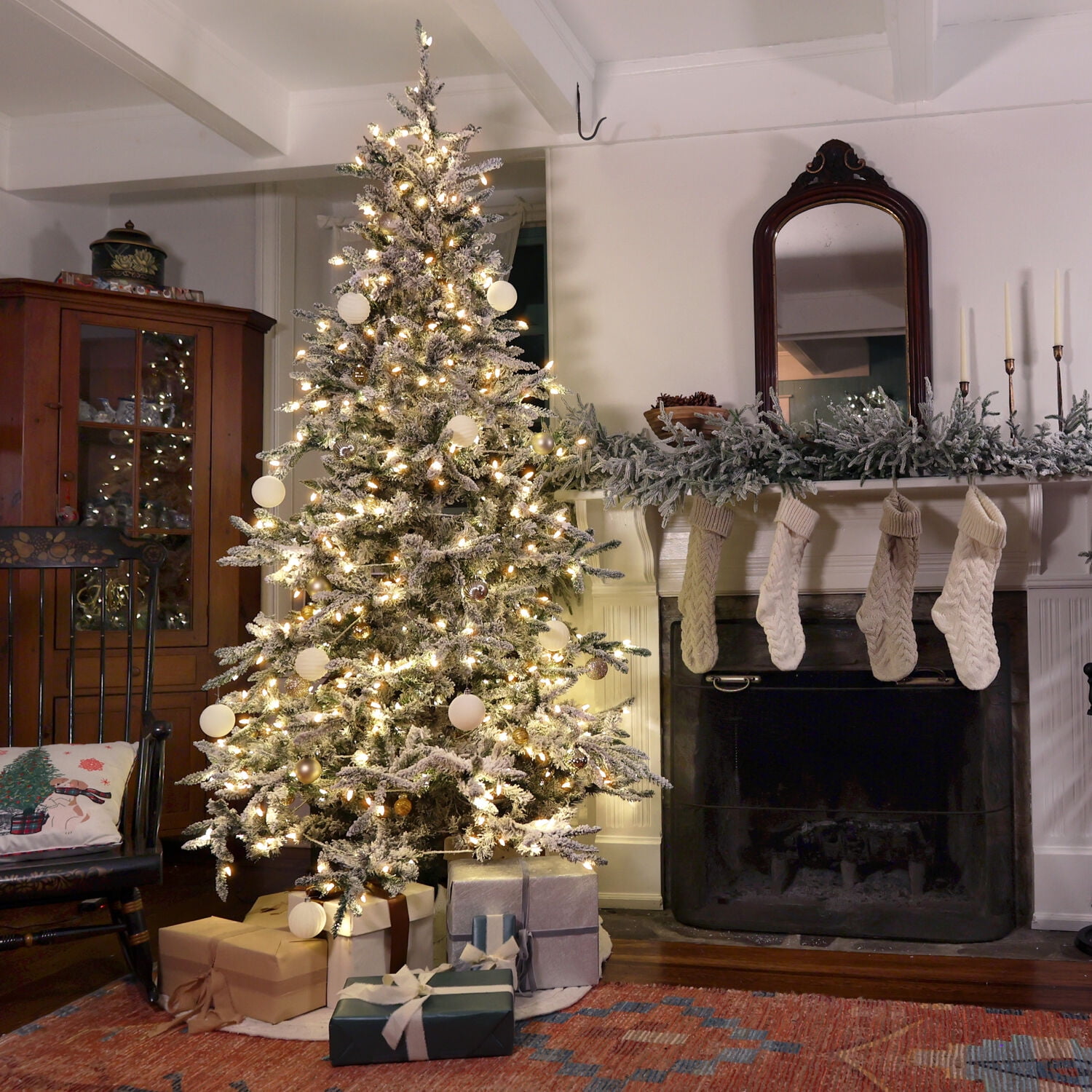 Fraser Hill Farm 9-Ft Flocked Mountain Pine Artificial Christmas Tree with Warm White LED Lights, FFMP090-5SN - Image 7