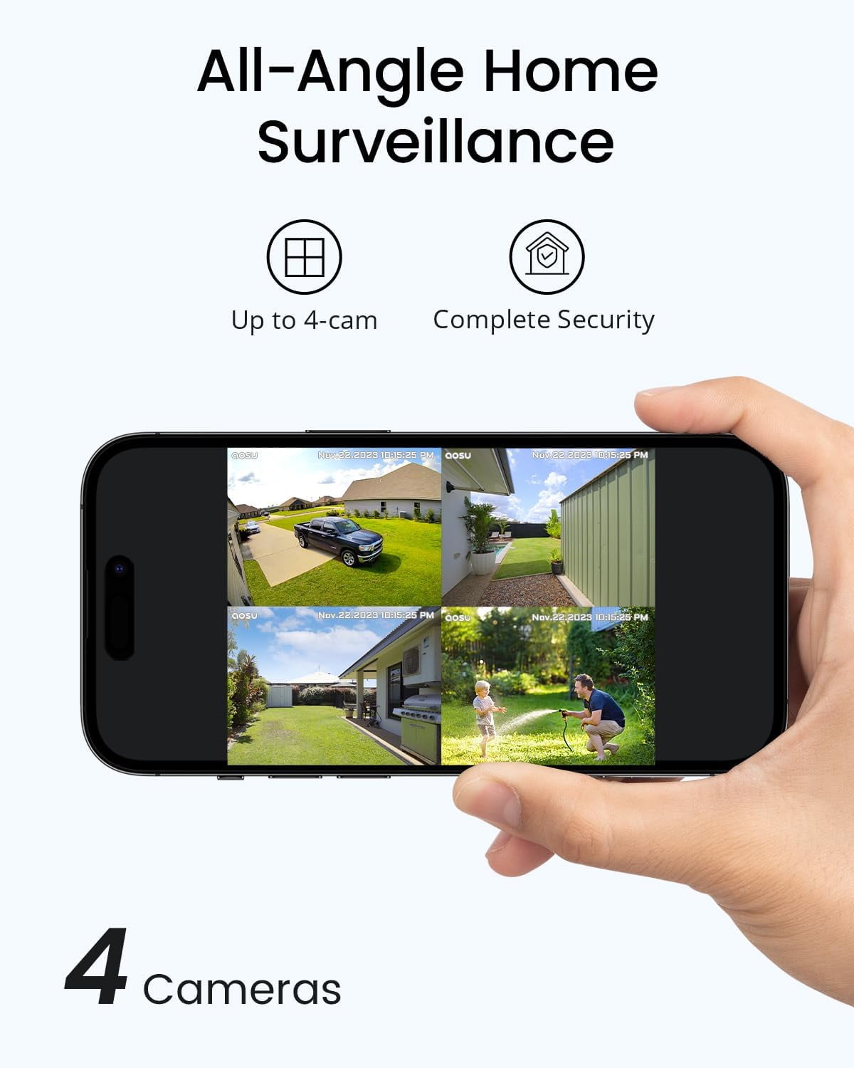 AOSU 5MP Solar Security Cameras Outdoor Wireless, Ultra HD Video Home Security System 4-Cam Kit with 166° Ultra Wide Angle, Cam-to-Cam Sync, Color Night Vision, Spotlight & Siren, No Monthly Fees - Image 6