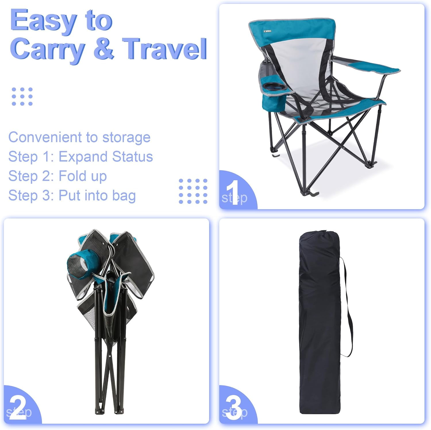 Camping Chair Portable Folding Chair Cooling Mesh Back Outdoor Lawn Chair with Cup Holder and Carry Bag Supports up to 300lbs - Image 10