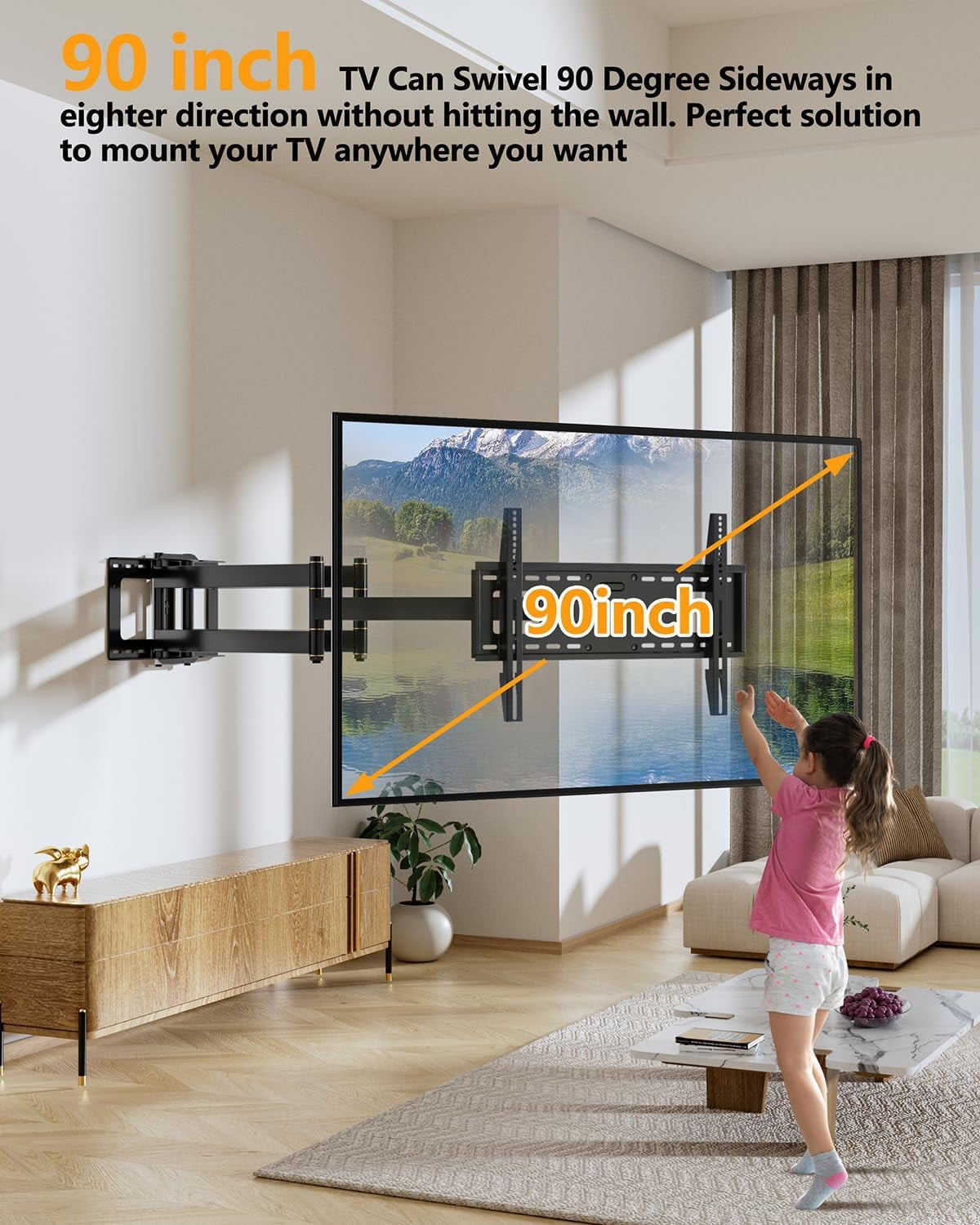 FORGING MOUNT Long Extension TV Mount, Dual Articulating Arm Full Motion Wall Mount TV Bracket with 43 inch Long Arm, Fits 50 to 90 Inch Flat/Curve TVs, Holds up to 132 lbs, max. 600x400mm - Image 6