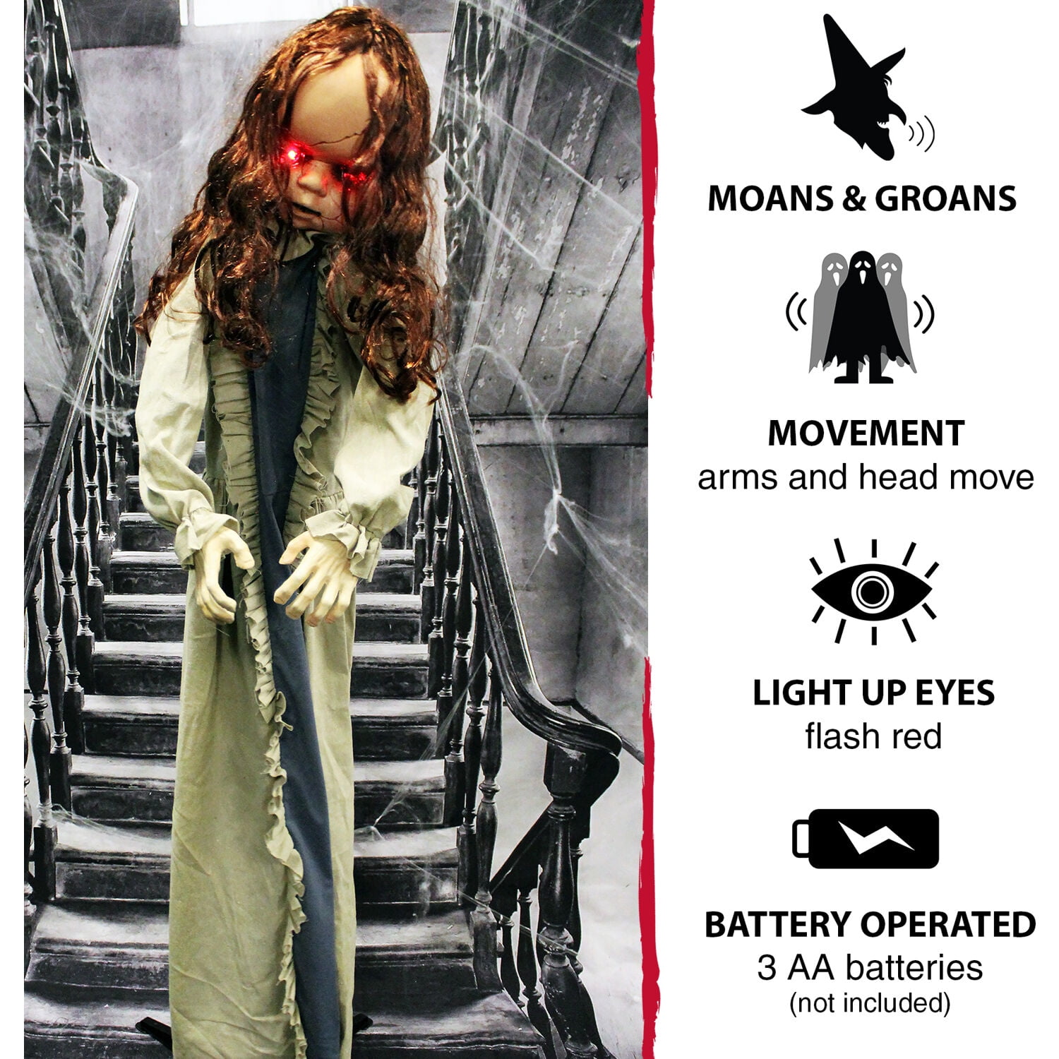 Haunted Hill Farm 5 ft Baby Betty the Animatronic Zombie, Indoor or Covered Outdoor Halloween Decoration, Red LED Eyes, HHBABY-1FLSA - Image 8