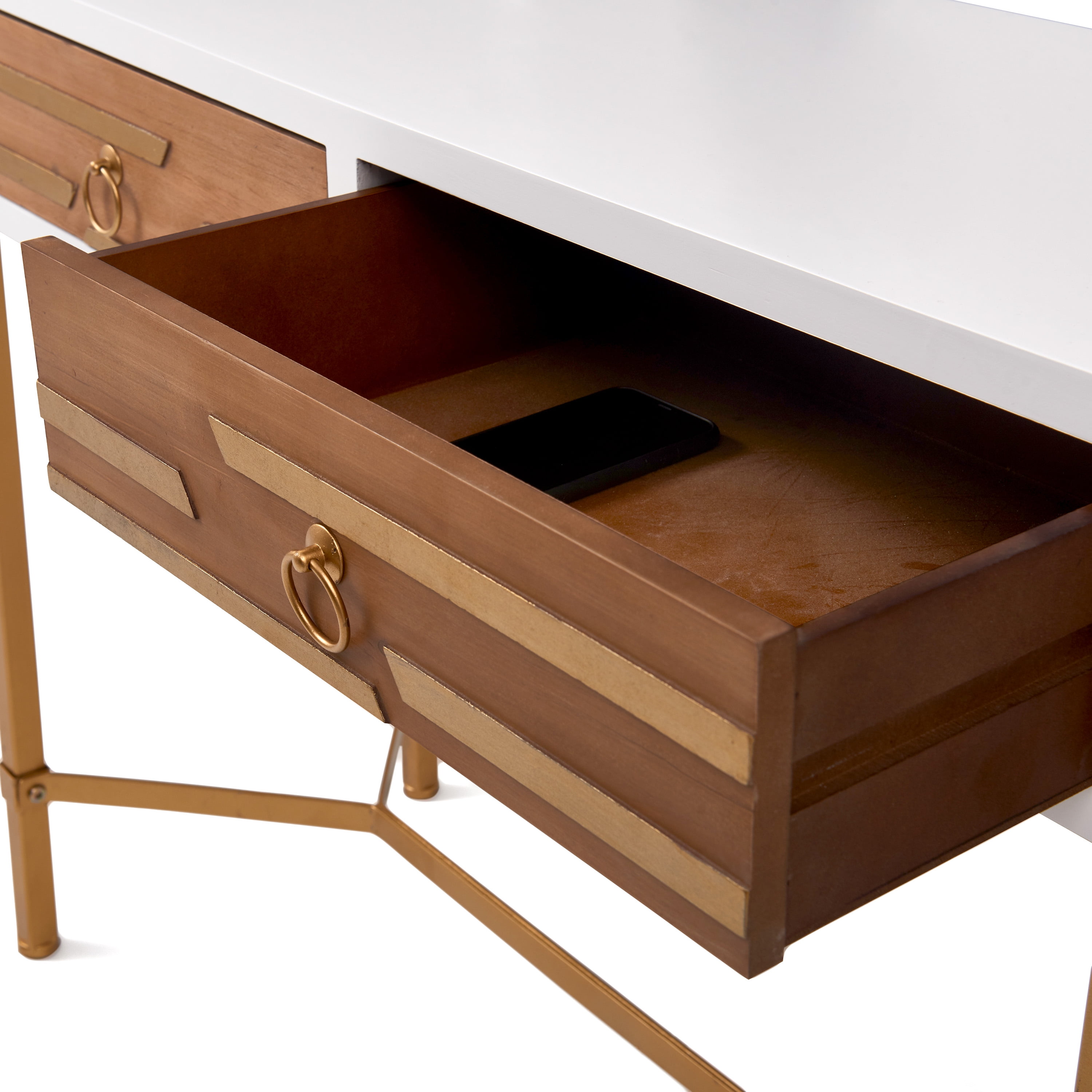 Adore Decor Jupiter Modern 2-Drawer Wood Desk Console Table in White - Image 6