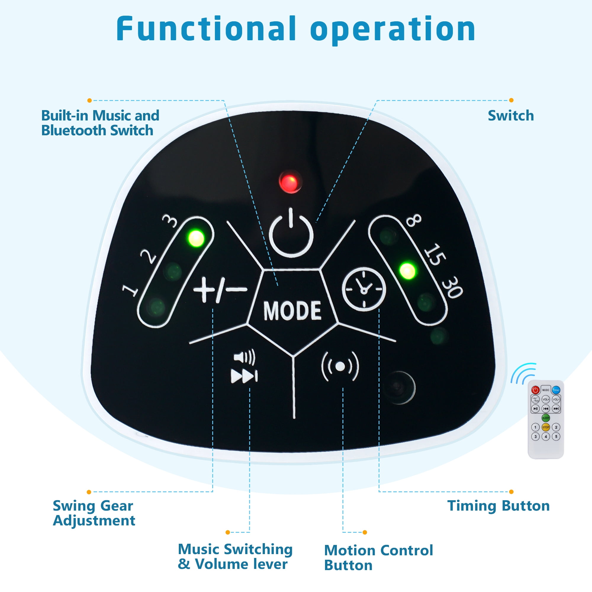 SACVON Baby Swing for Infants, Baby Rocker with 5 Point Harness, Bluetooth Support, 8 Preset Lullabies, 3 Speed Natural, with Remote Control and 2 Hanging Toys, Dark Gray - Image 4