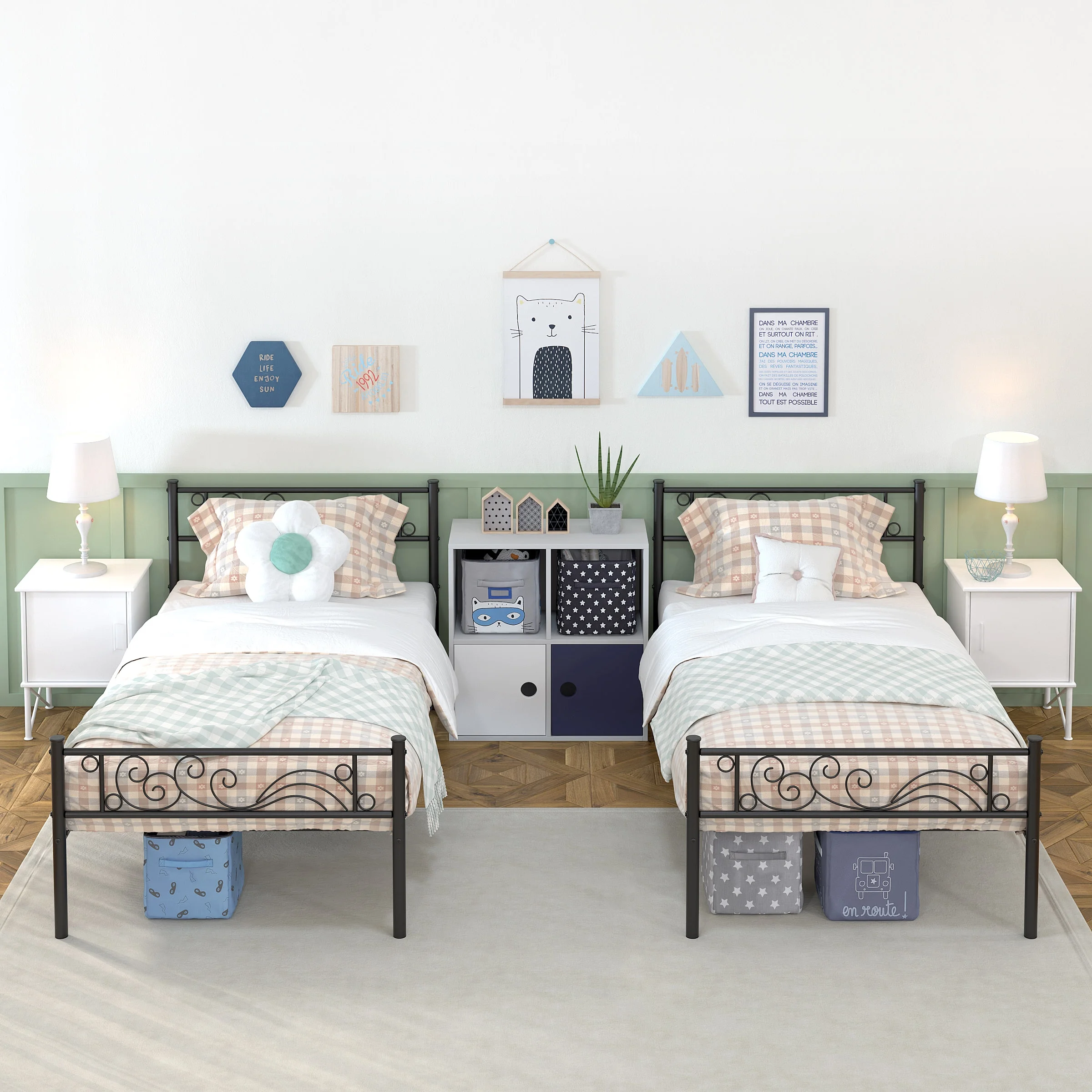 Yoneston Single Metal Platform Bed Frame Twin Size Bed frame with Headboard & Footboard Kids Bedroom Furniture,Black - Image 3