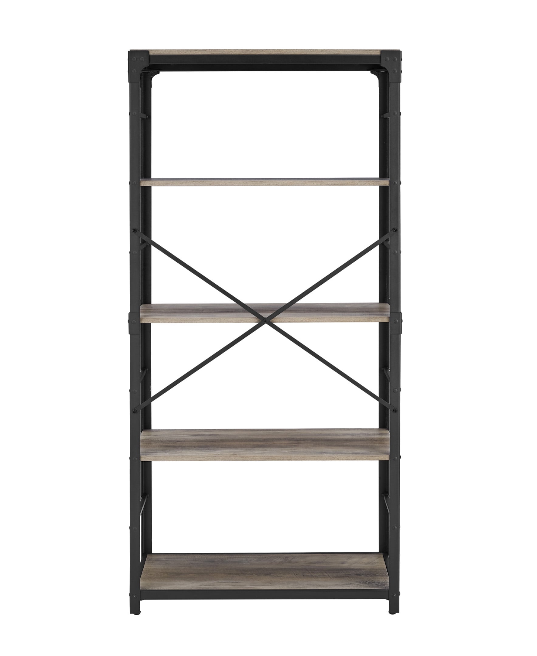 Urban Industrial Angle Iron 4-Shelf Bookcase, Grey Wash - Image 8