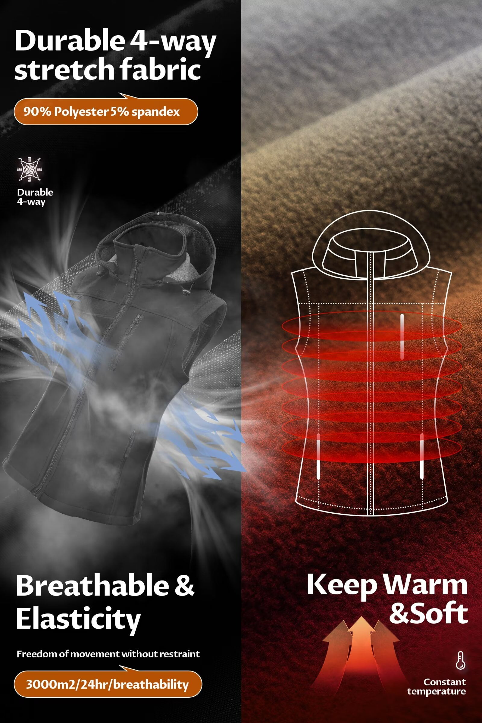 Chrisuno Women's Core Soft Shell Vest Lightweight Softshell Vest Windproof Sleeveless Jacket For Running Hiking Travel Black M - Image 3