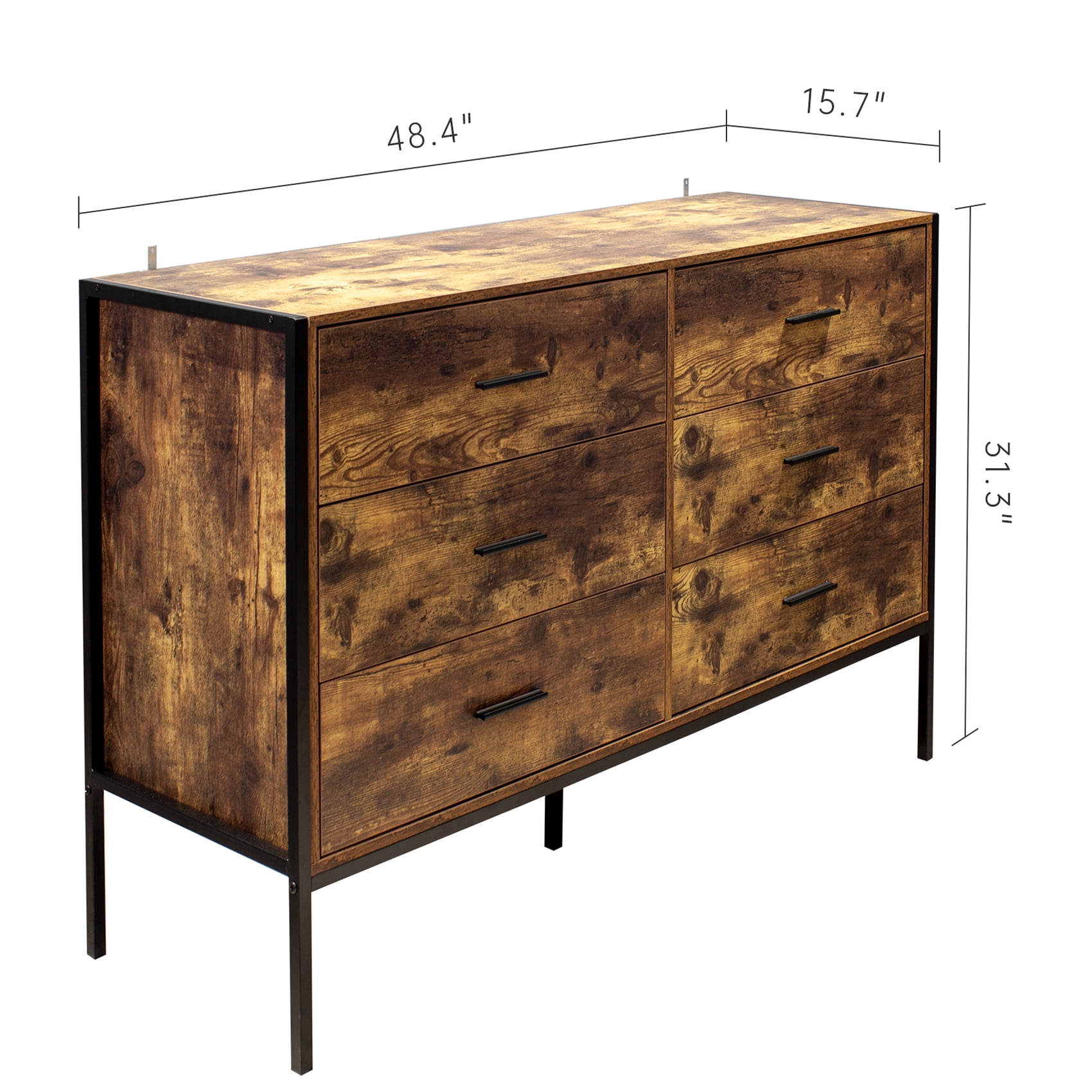 Aukfa 6 Drawer Dresser, 48.4"Wood Chest of Drawer w/ Anti-fall Device for Bedroom, Brown - Image 6