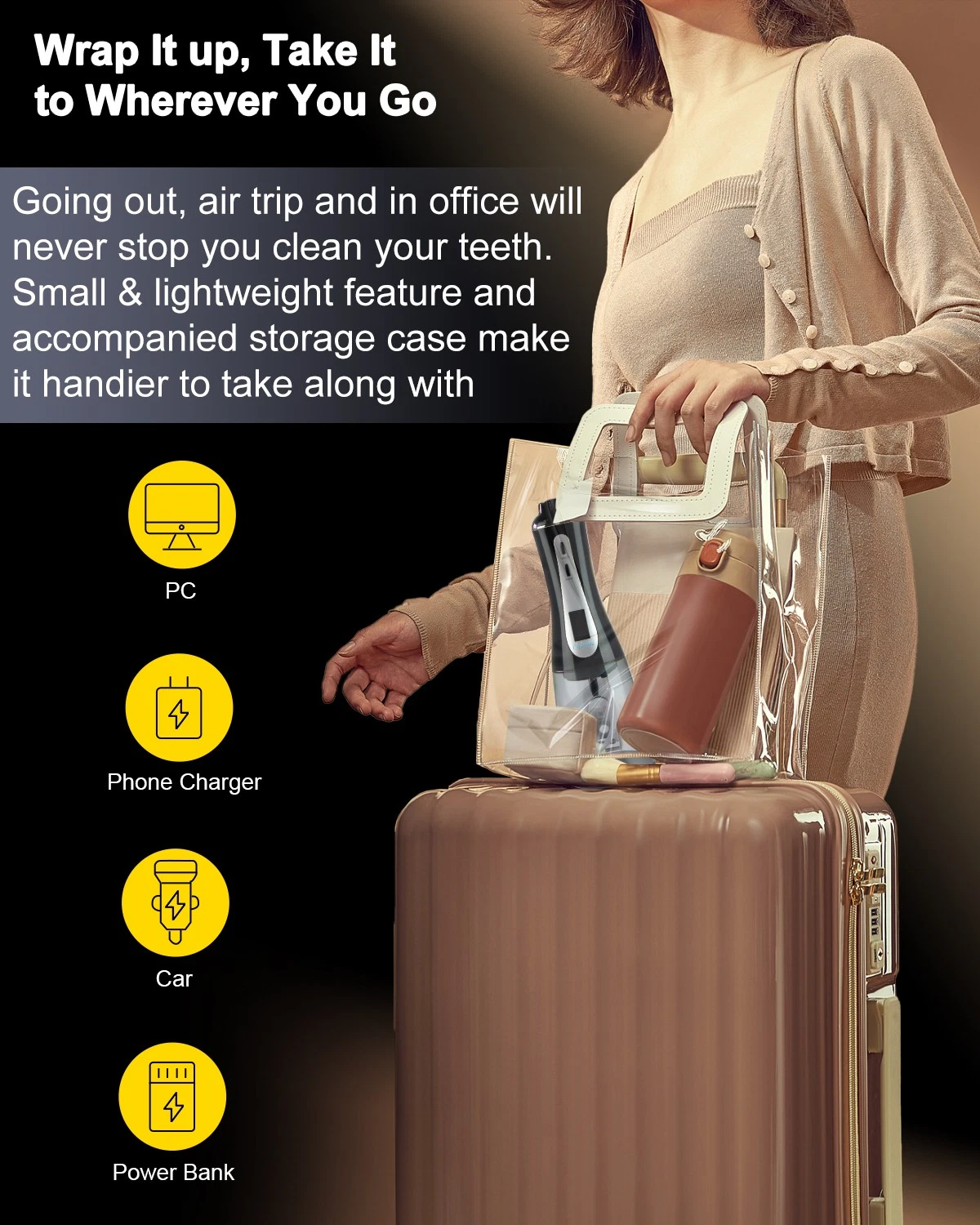 MySmile LP201 OLED Cordless Water Flosser for Teeth Braces, Gums, Dental Hygiene,350ml Large Tank, Portable Electric Oral Irrigator, 5 Modes, 8 Jet Tips, Black - Image 5