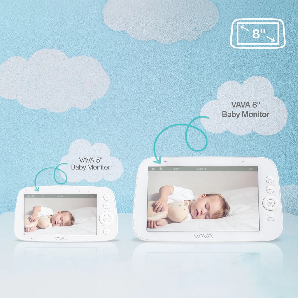 VAVA 8" 1080P HD Video Baby Monitor Split View, Night Vision, Zoom/Pan/Tilt, & 2-Way Audio, White - Image 5