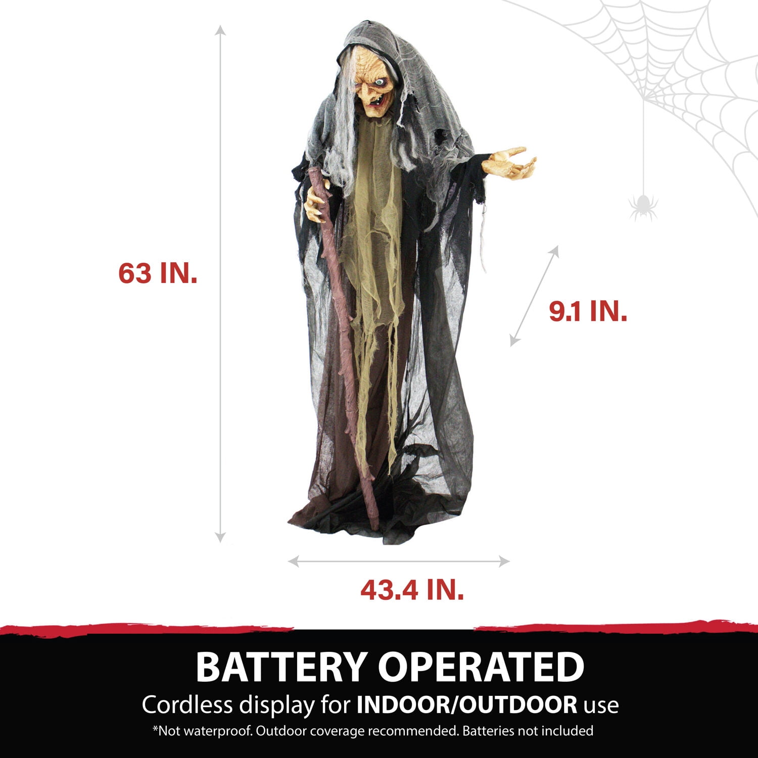 Haunted Hill Farm Life-Size 5.2 ft Poseable Witch with Lights and Sound, Indoor/Covered Outdoor Halloween Decoration, HHWITCH-13FLSA - Image 7