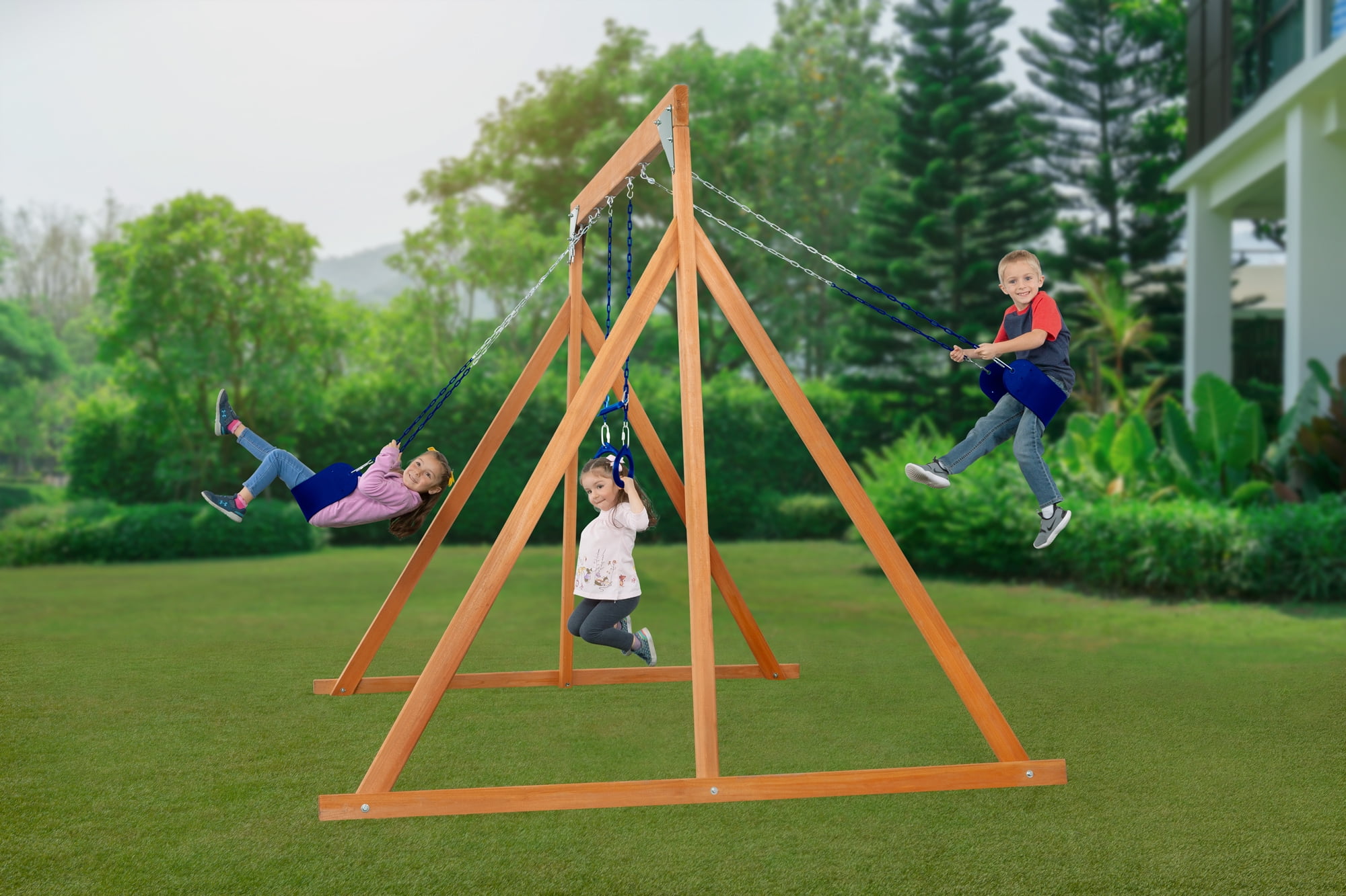Trailside Cedar Swingset with Belt Swings and Trapeze Bar, All Wood, Hardware, and Assembly Instructions Included - Image 8