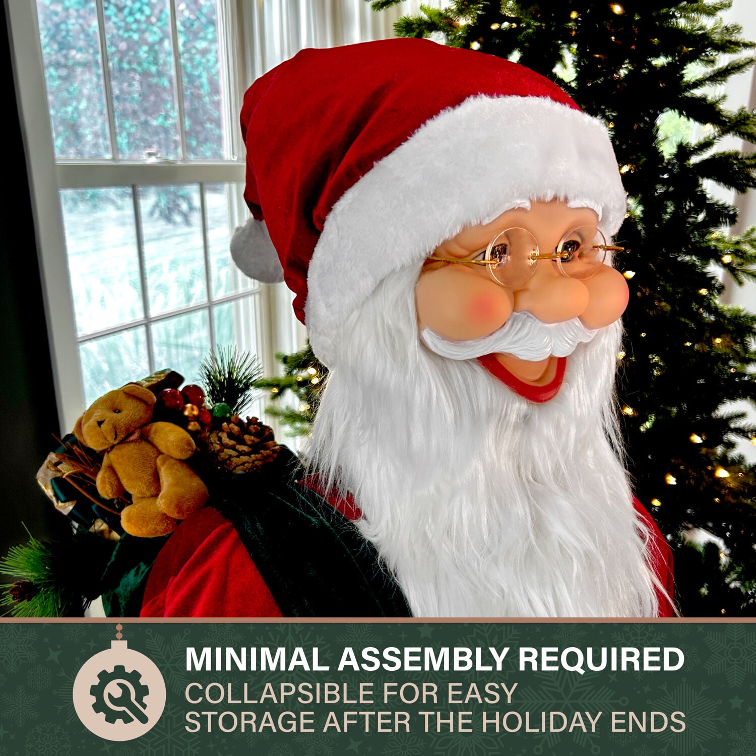 Fraser Hill Farm 4.8 ft Life-Size Dancing Santa Claus with Teddy Bear and Toy Sack Animatronic Figurine, FASC058D-14RED - Image 9