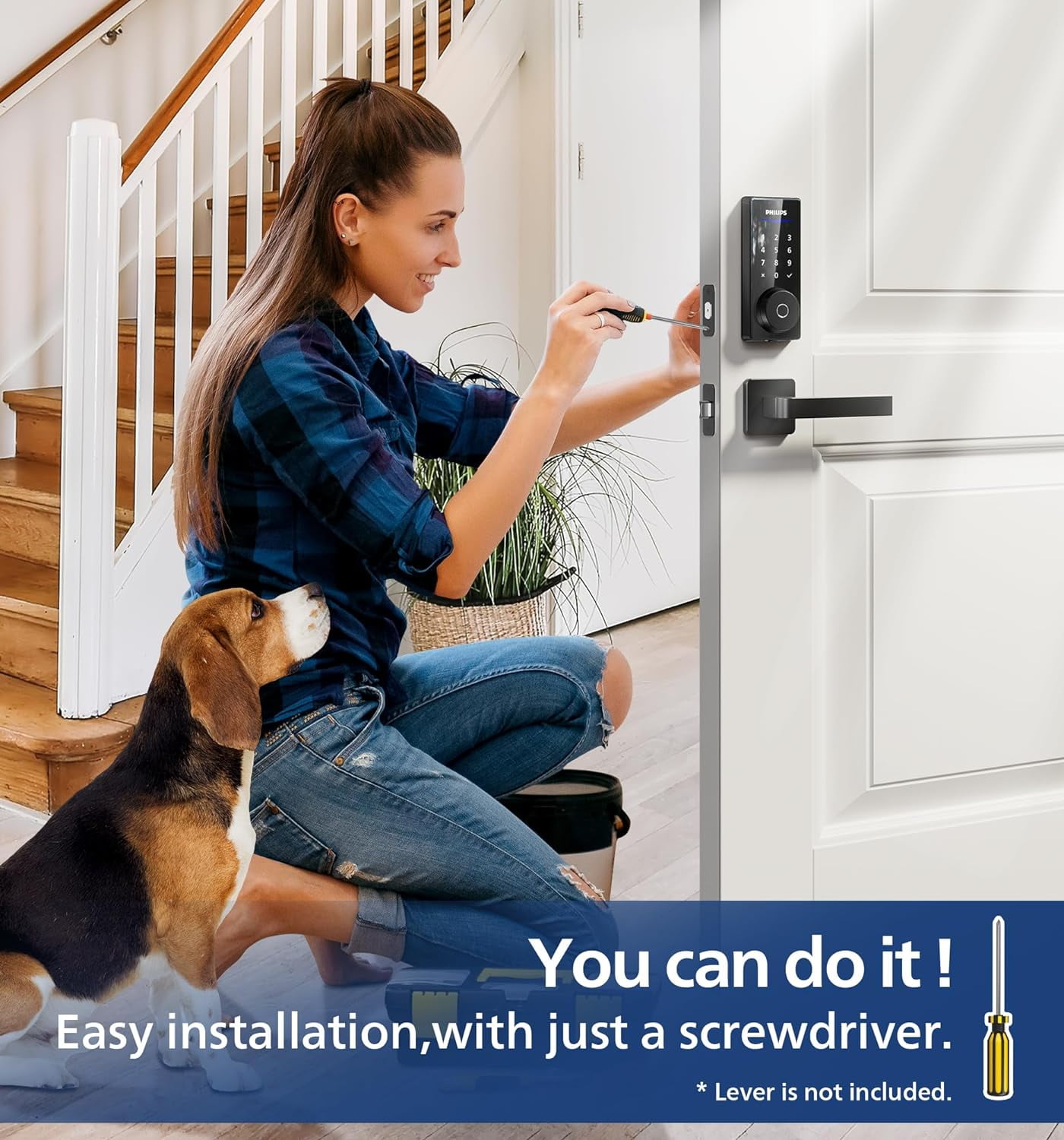 Philips Fingerprint Smart Keyless Entry Electronic Touchscreen Deadbolt Door Lock for Front Door - Matte Black - Image 3