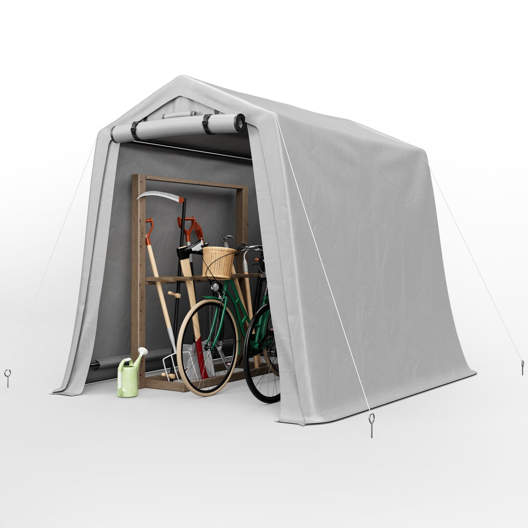 Vineego Outdoor Storage Shed 6 x 6 ft Canopy Portable Shelter Heavy Duty Carport with Roll-up Zipper Door for Bike, Motorcycle, Garden Storage, Gray - Image 7