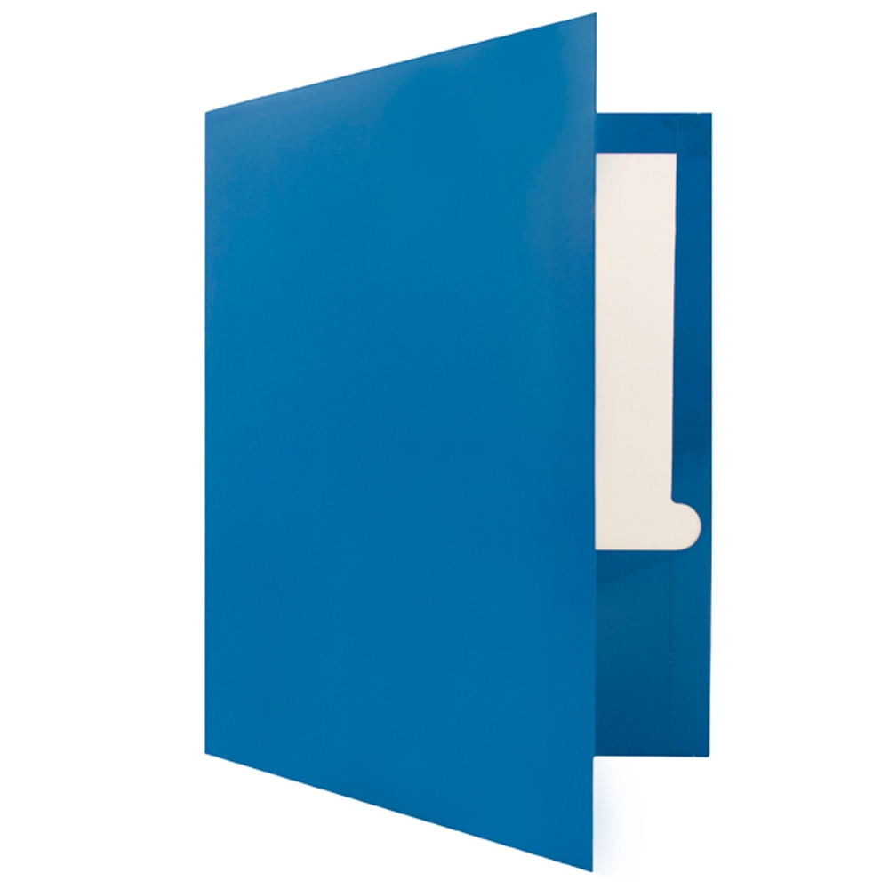 JAM Paper Glossy Two Pocket Folders, Blue, 100/Pack - Image 2