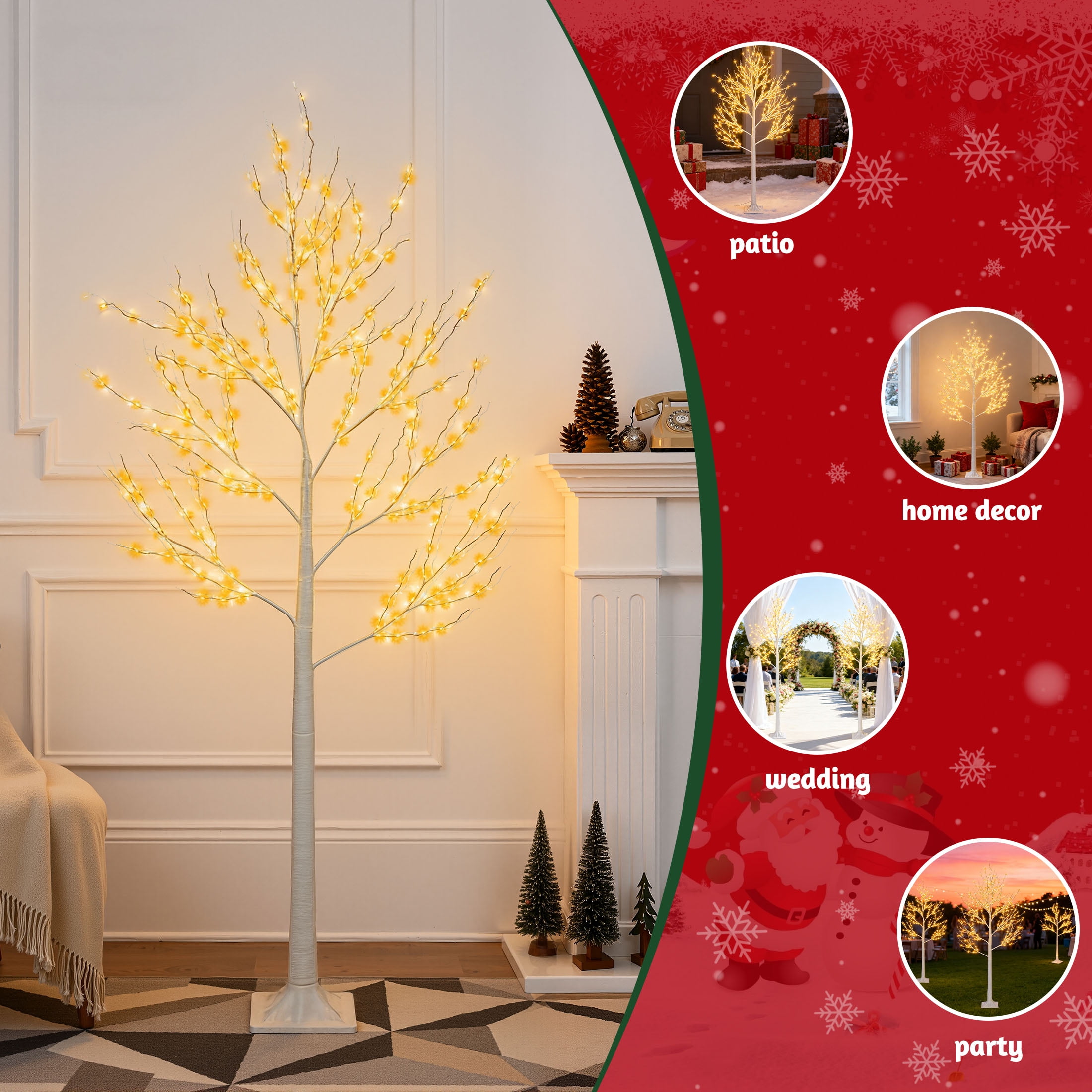 3-Pieces Lighted Birch Trees Sets, Segmart Indoor Outdoor Christmas Tree with 650 LED, Stand and Timer, Christmas Porch Decorations Lighted Trees Artificial for Festival, Party,6FT+5FT+4FT - Image 8