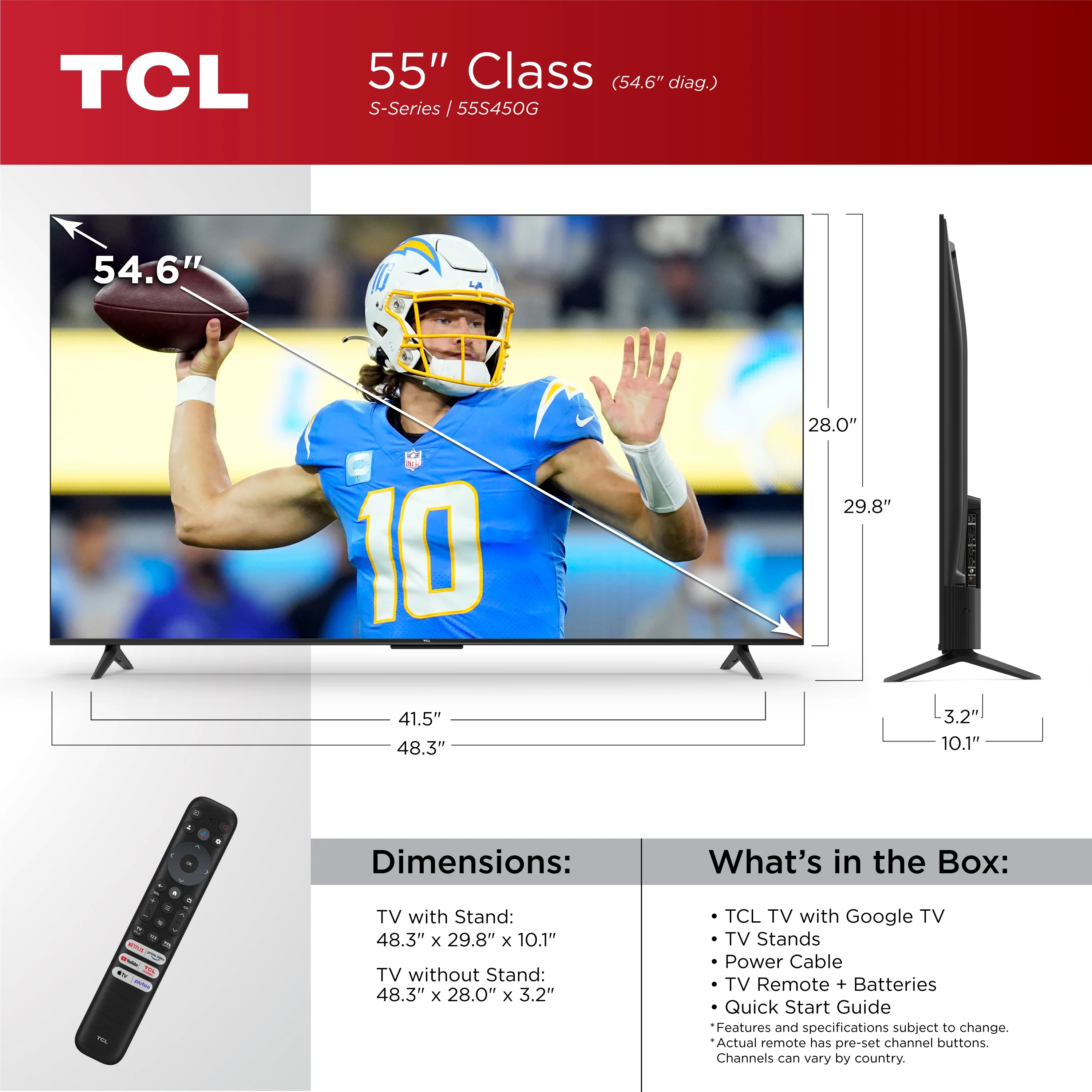 TCL 55” Class S Class 4K UHD HDR LED Smart TV with Google TV, 55S450G - Image 3