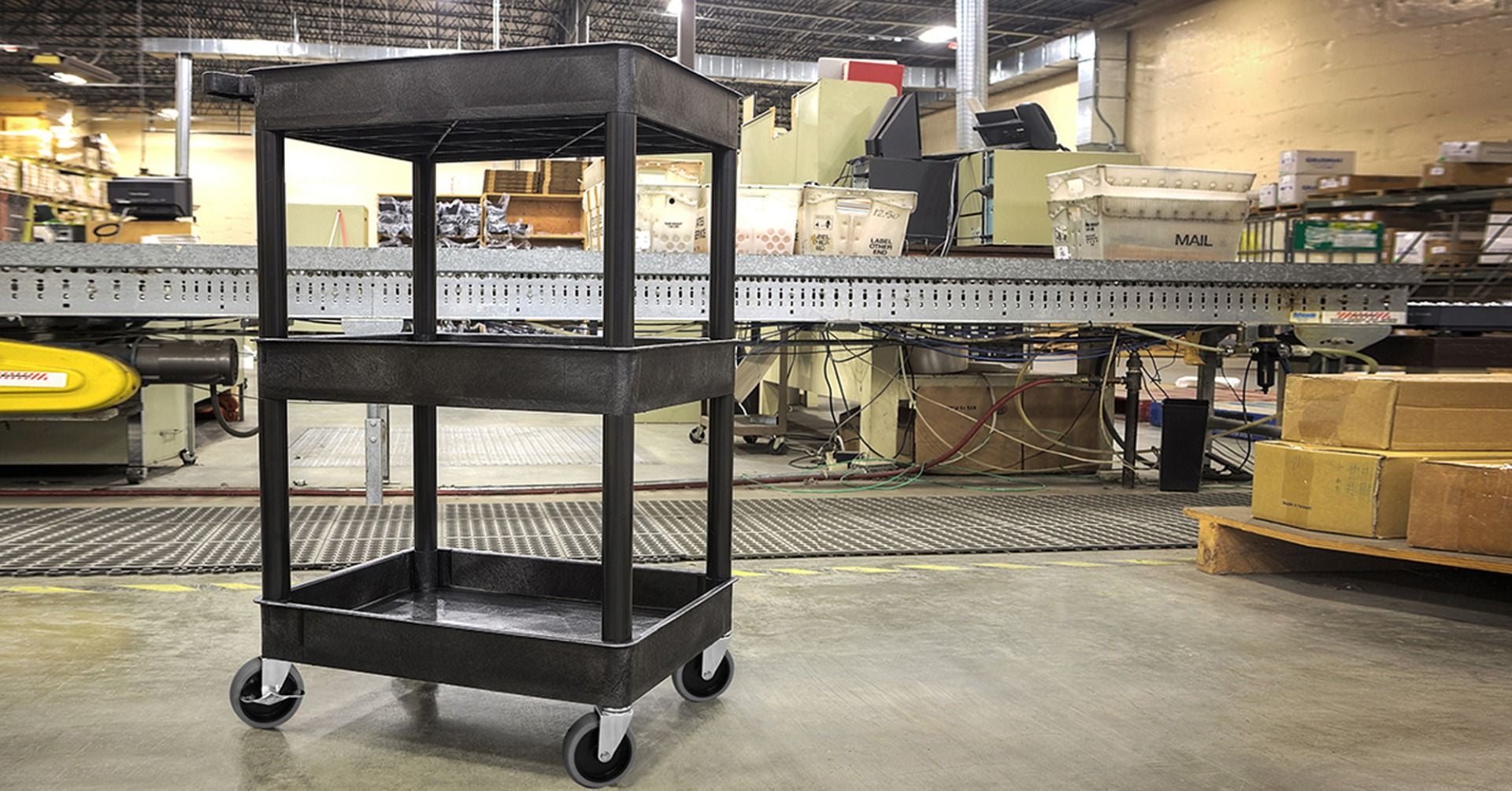 Luxor 18" x 24" Three Shelf Tub Utility Cart - Black - Image 2