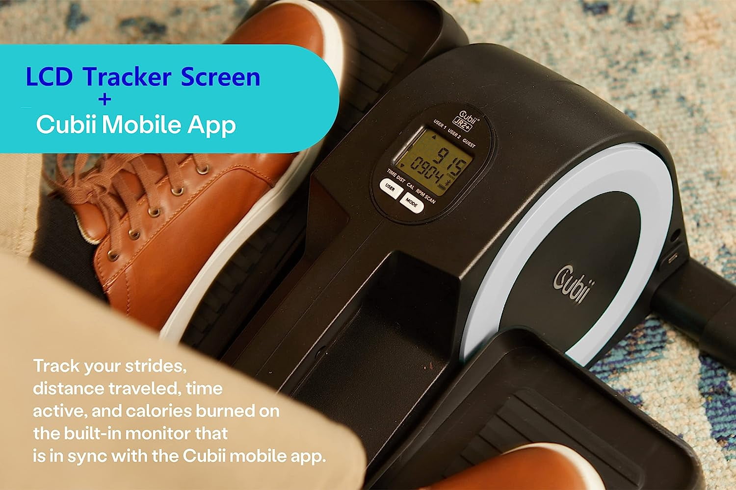 Cubii JR1+ Compact Under Desk Elliptical Bundle with Non-Slip Mat - 8 Levels of Resistance, LCD Display, Whisper Quiet w/ Bluetooth Foot Pedal Exerciser Home Workout Machine for Adults to Seniors - Image 12