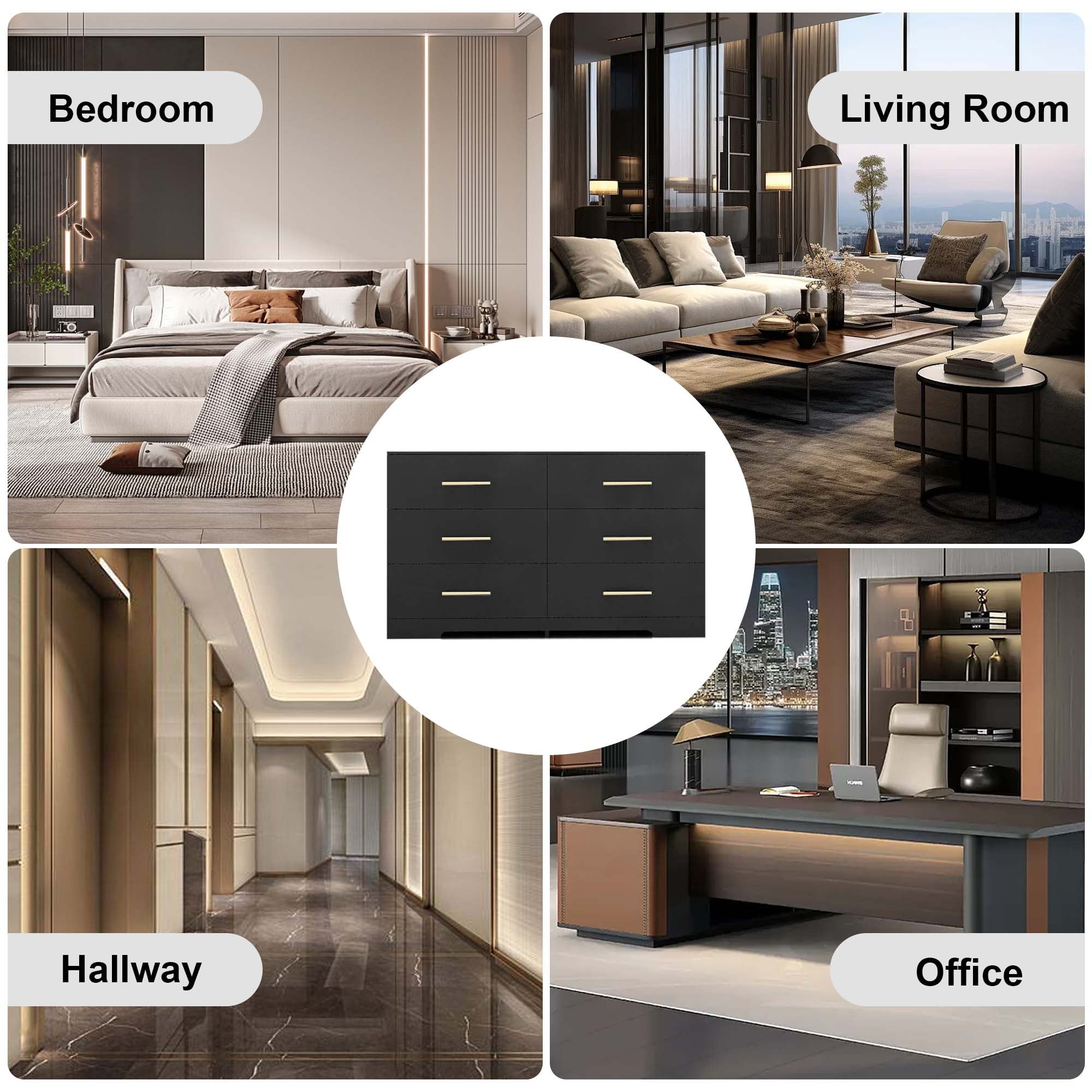 Aukfa Modern 6-Drawer Dresser Chest of Drawers Storage Cabinet for Bedroom Living Room, Black - Image 3