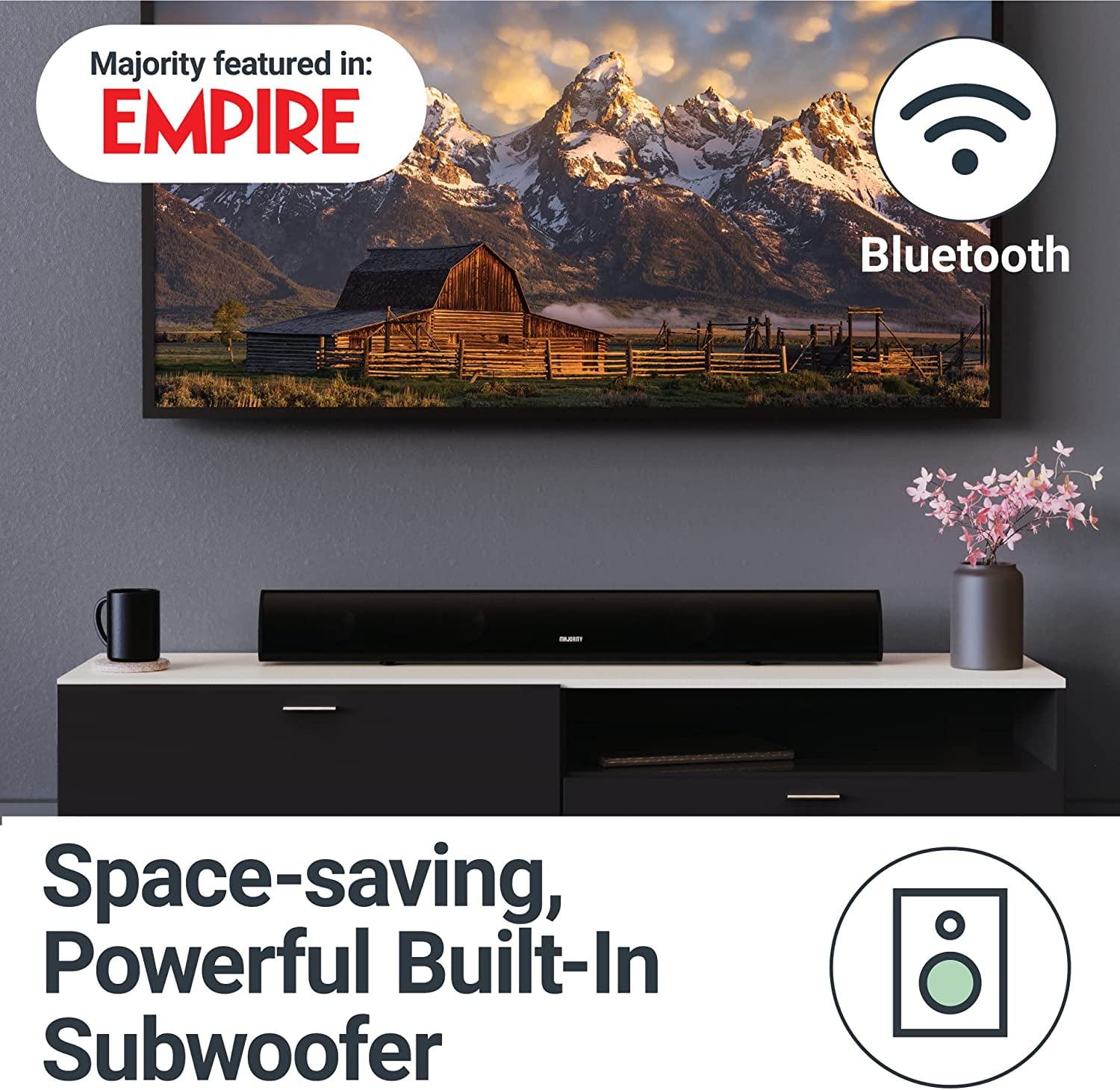 Majority Teton 120W 2.1 Channel Sound Bar with Built-in Subwoofer Powerful Home Theatre Sound | HDMI ARC, Bluetooth, Optical, RCA, USB & AUX Connectivity | Remote Control Included - Image 7